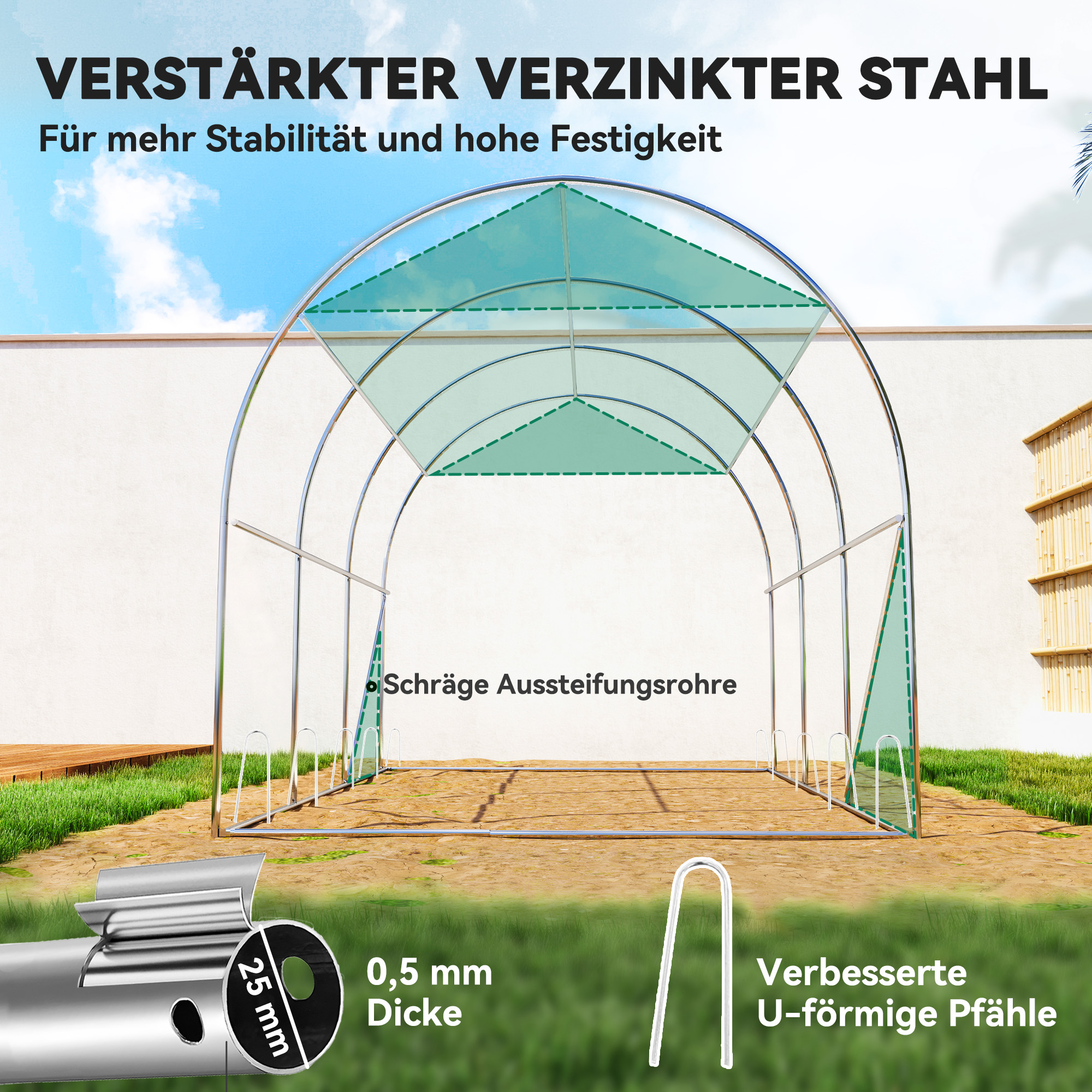 Polütunnel-kasvuhoone päikesekaitsevõrguga, 3 x 2 x 2 m, roheline