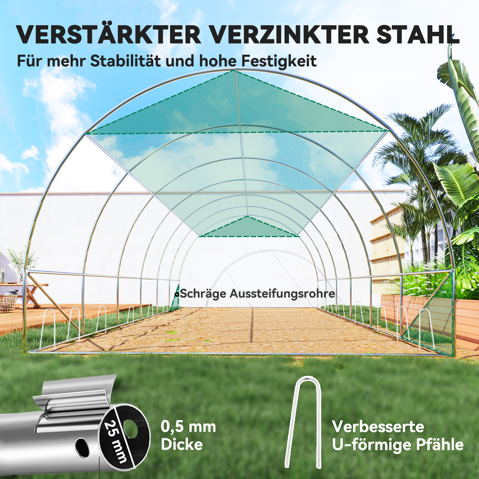 Varikatus polütunnel, päikesekaitsevõrguga, 6 x 3 x 2 m, roheline