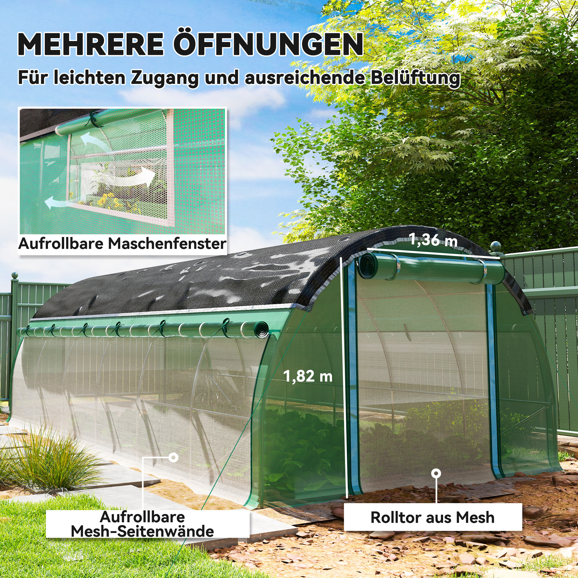 Varikatus polütunnel, päikesekaitsevõrguga, 6 x 3 x 2 m, roheline