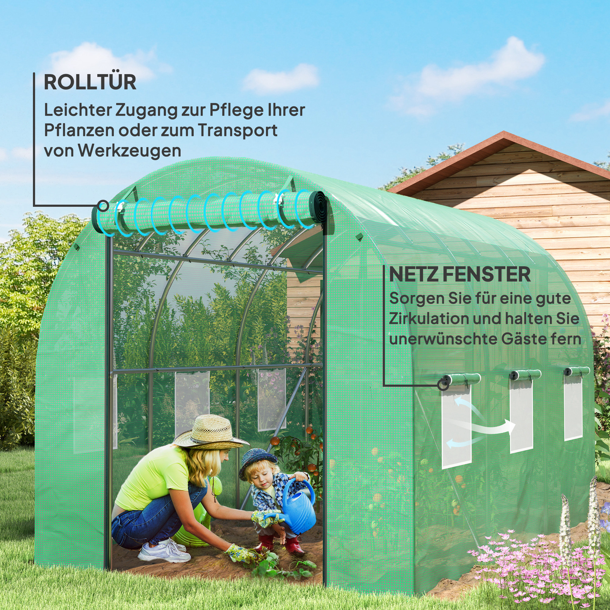 Polütunnel kasvuhoone plastkatte ja terasraamiga, roheline, 300 x 200 x 197 cm