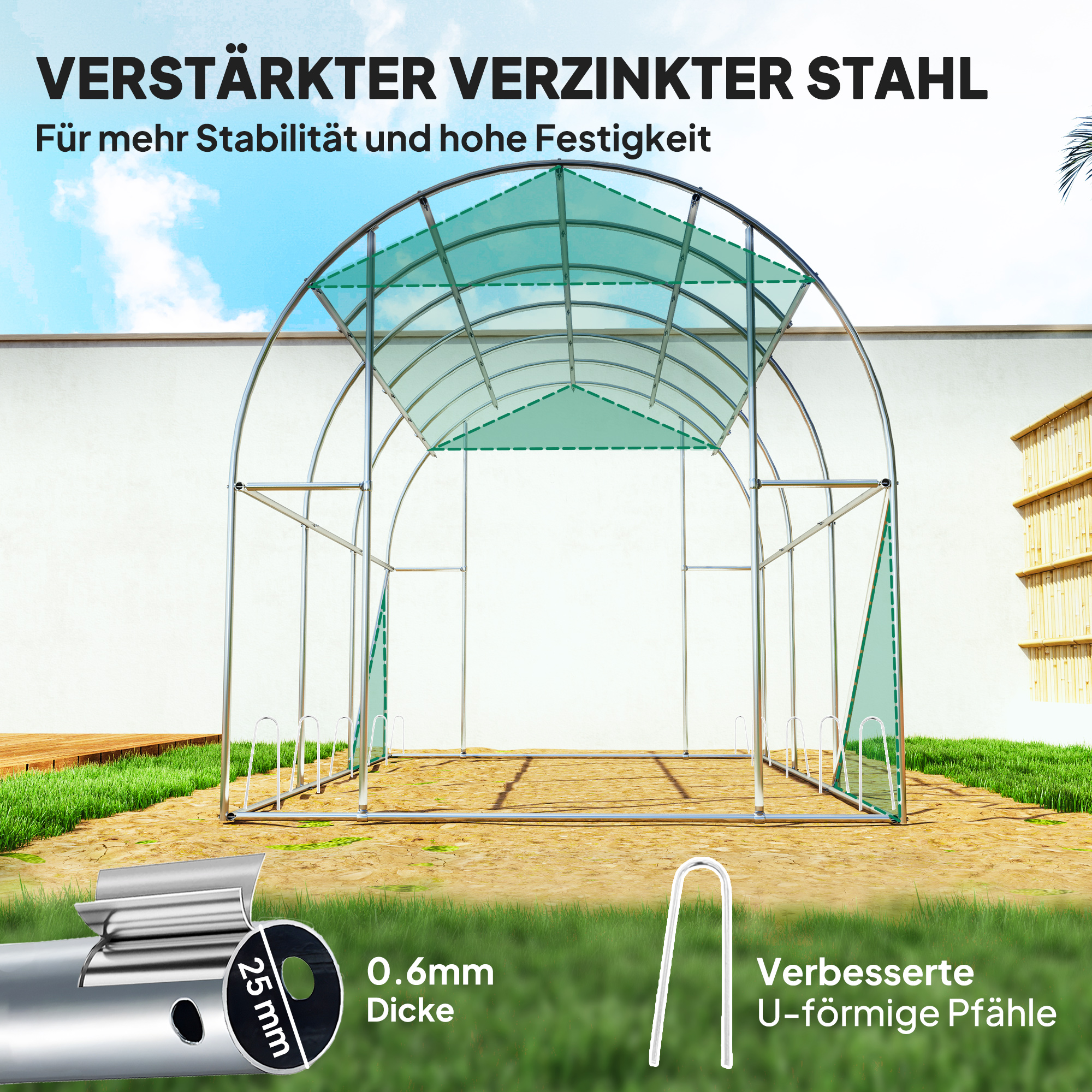 Polütunnel kasvuhoone plastkatte ja terasraamiga, roheline, 300 x 200 x 197 cm