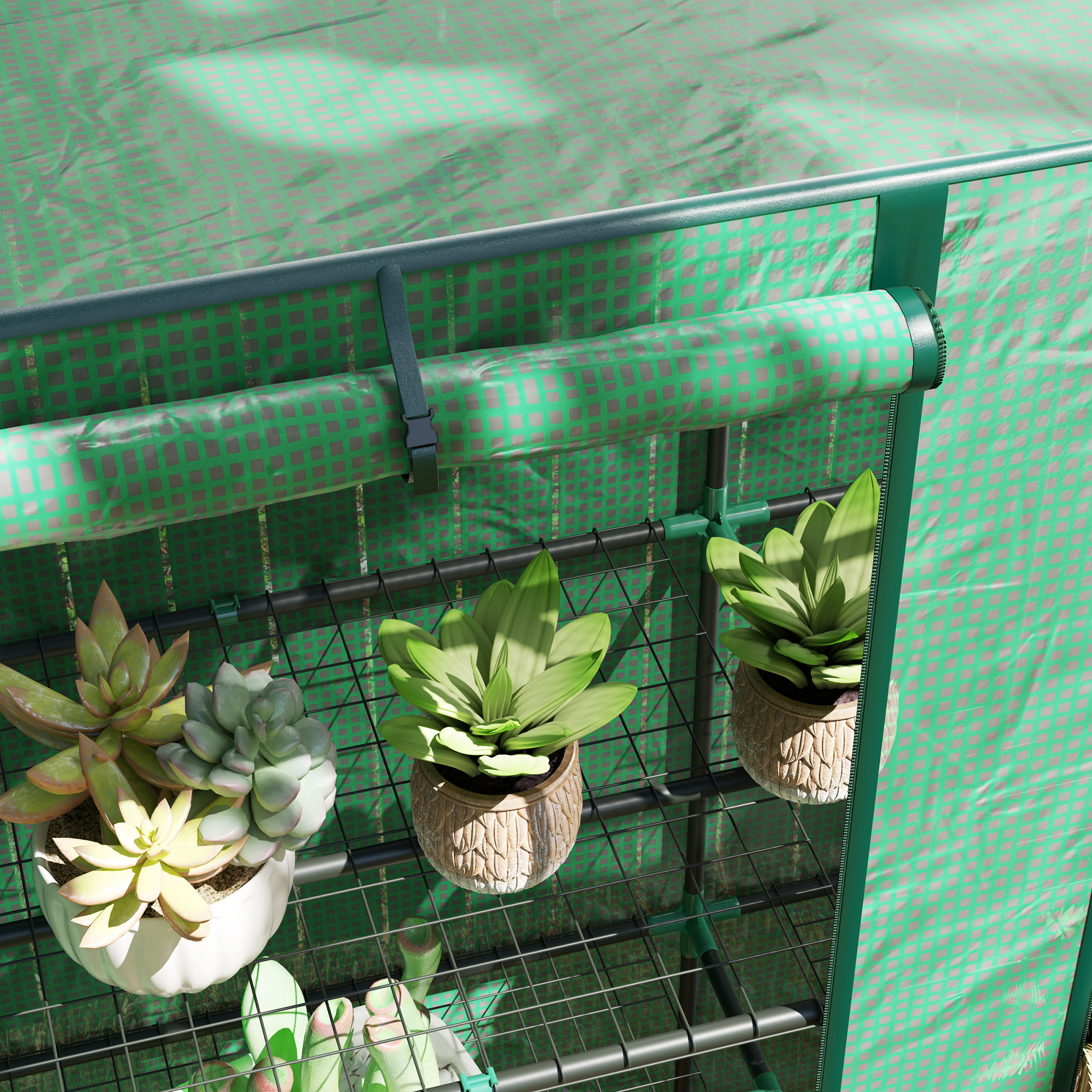 Mini kasvuhoone 3 tasandiga riiuliga, plastikkate, roheline, 144 x 48 x 152 cm