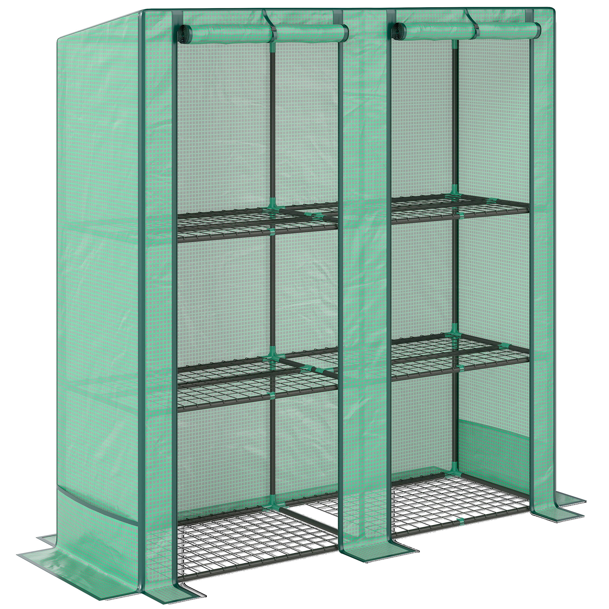 Mini kasvuhoone 3 tasandiga riiuliga, plastikkate, roheline, 144 x 48 x 152 cm
