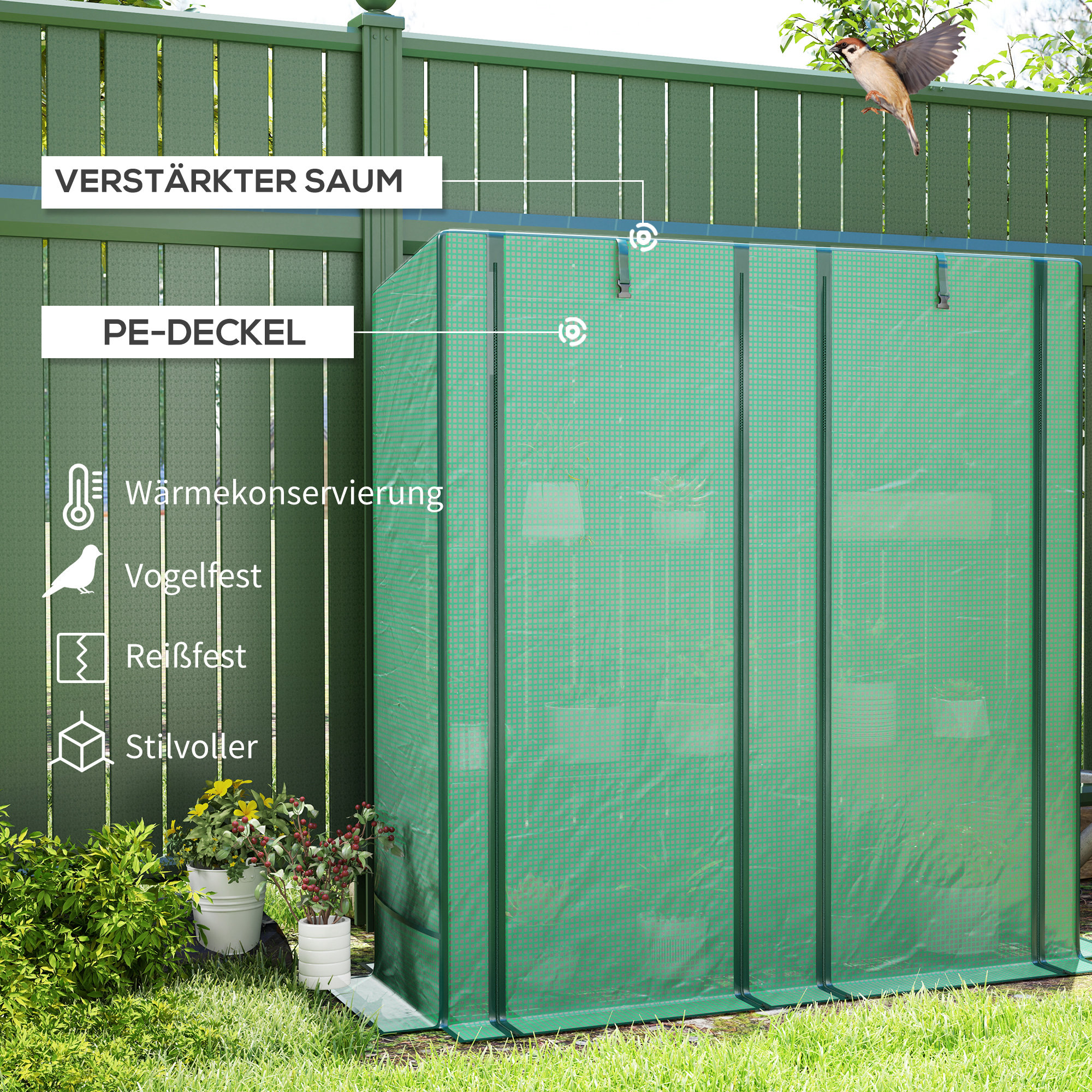 Mini kasvuhoone 3 tasandiga riiuliga, plastikkate, roheline, 144 x 48 x 152 cm
