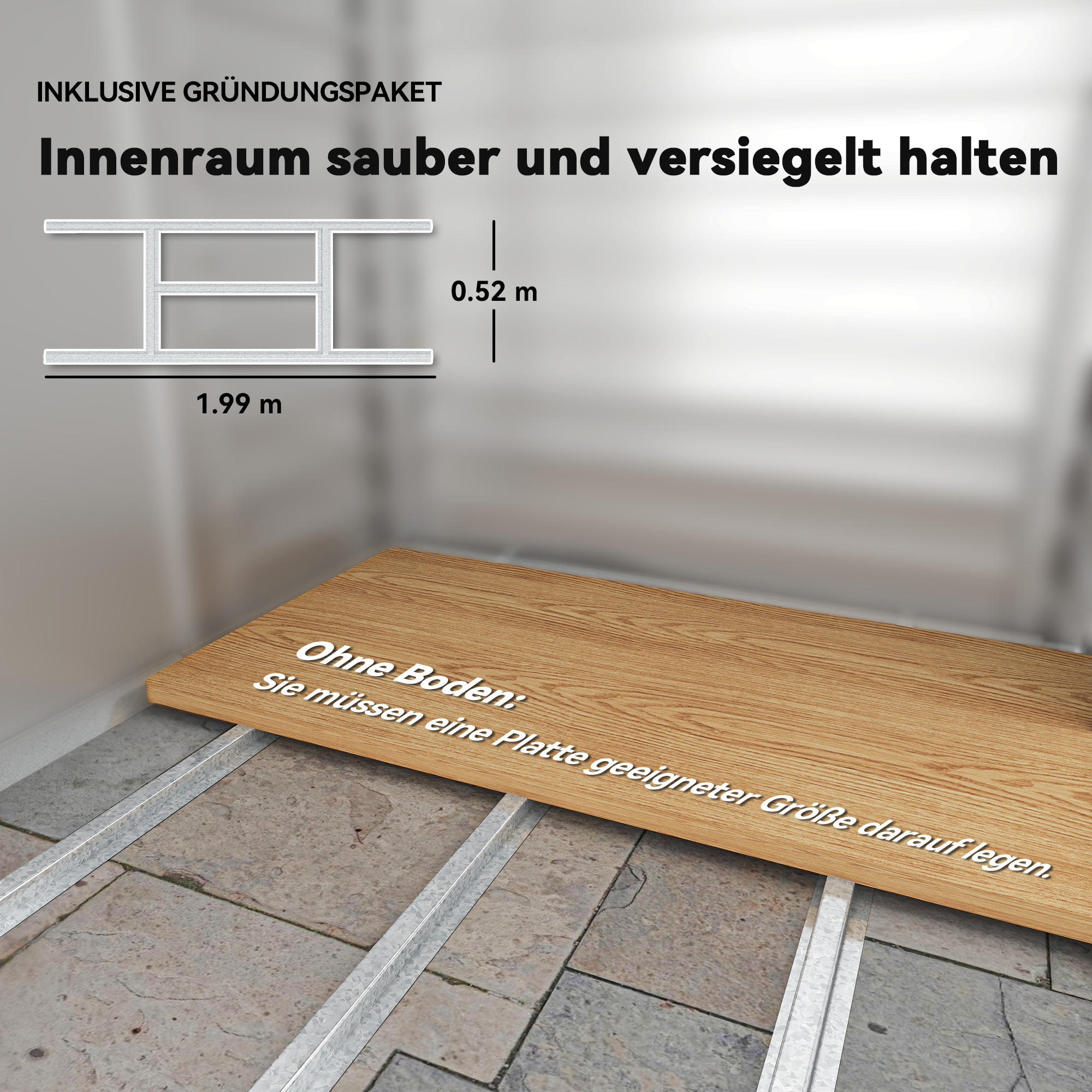 Aiapaviljon 2,43 m², 213 x 131 x 192 cm, viilkatusega, lukustatavad lükanduksed, hall