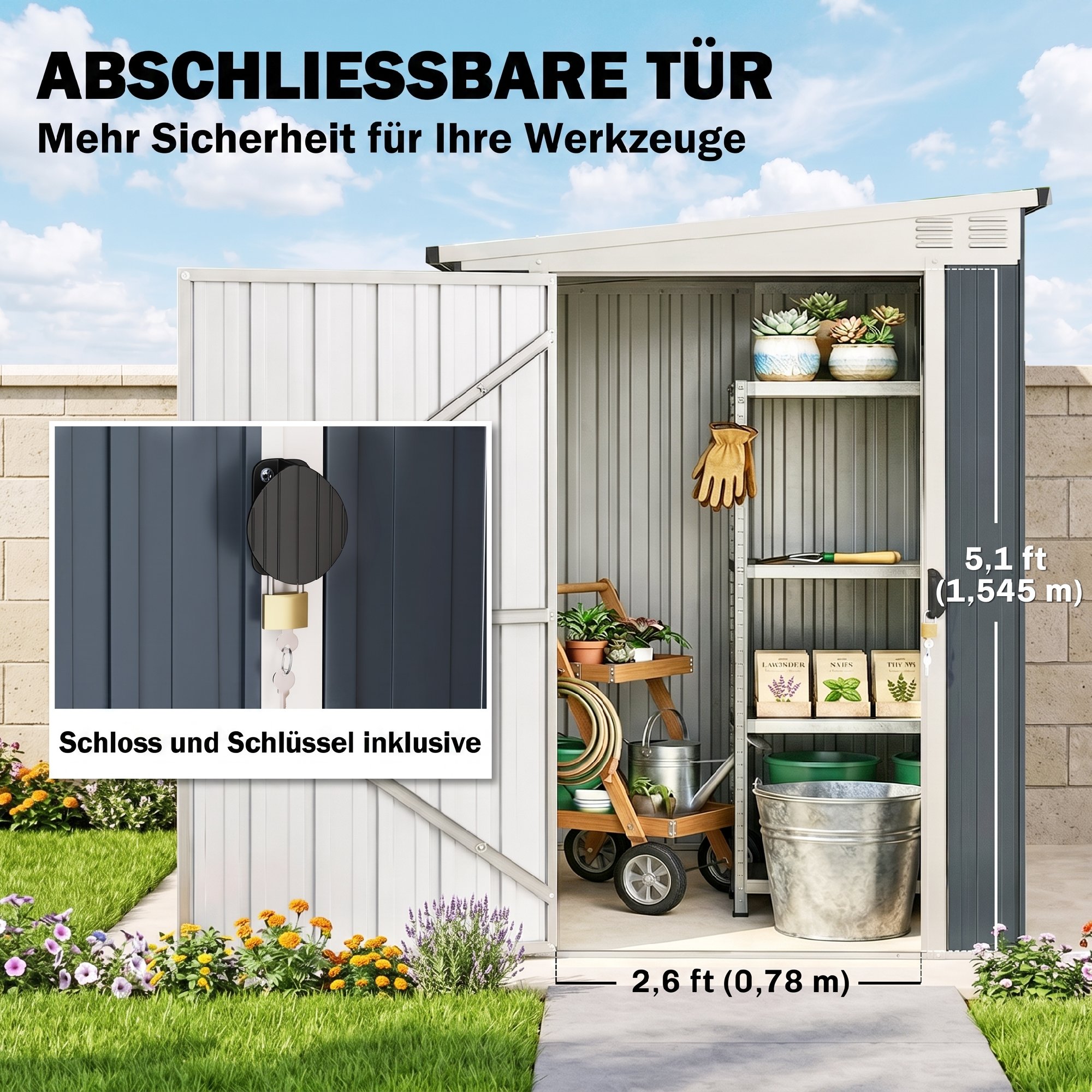 Aiapidamisskuur 84H-359V01CG, tumehall, terasest, 128 x 231 x 161/181 cm