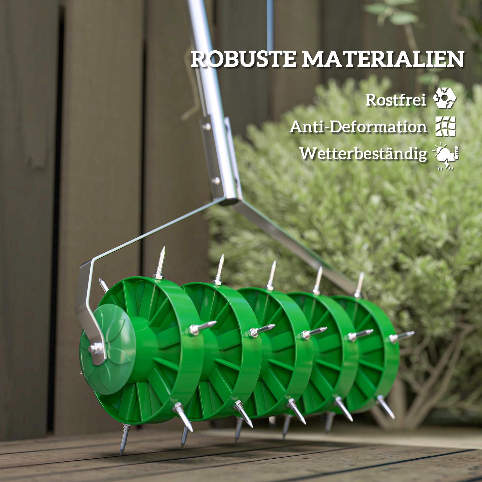 Manuaalne muruaeraator, tumeroheline, terasest, 45 x 21 x 140 cm