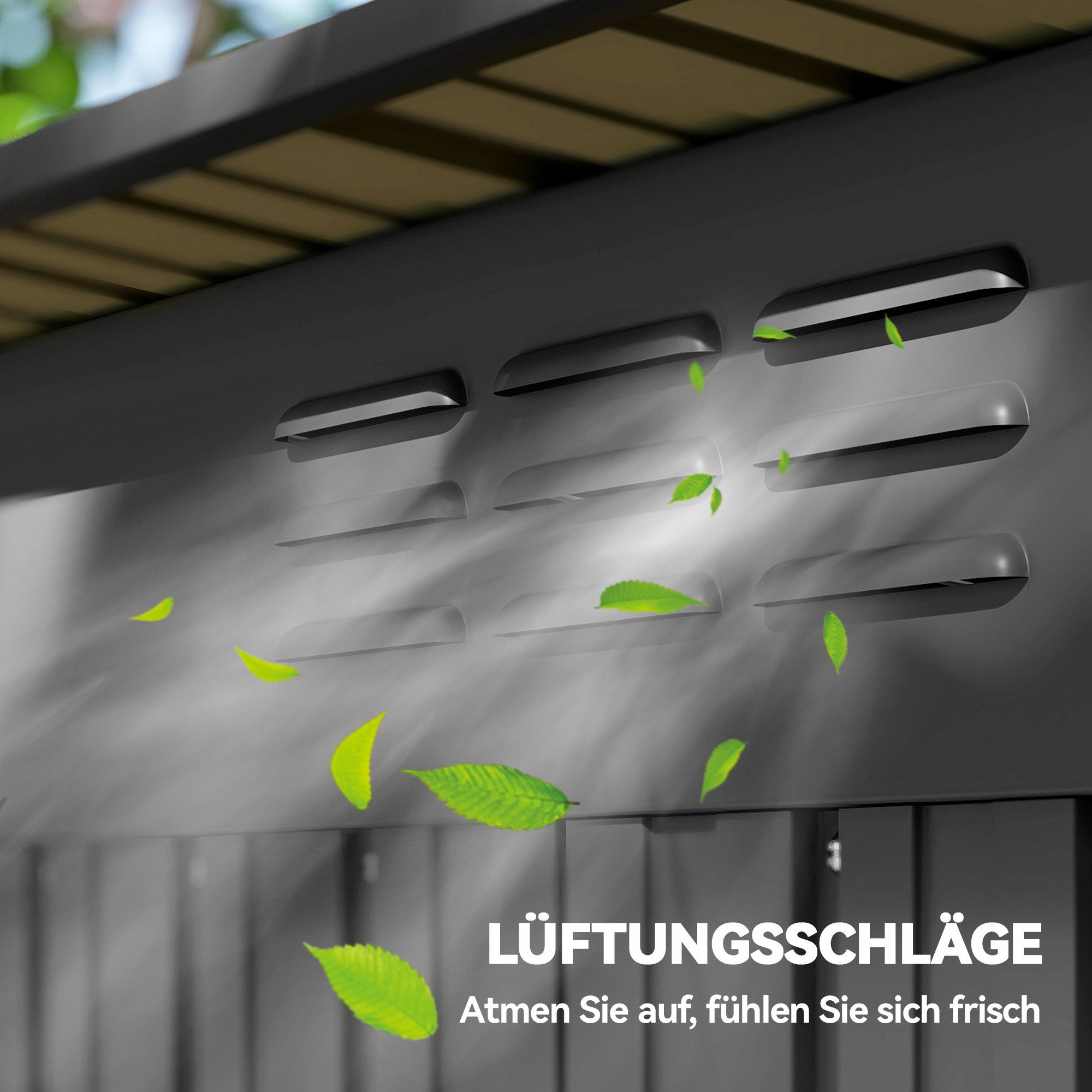 Metallist aiakuur 1,37 m², tumehall, lükandukse ja ventilatsiooniavadega