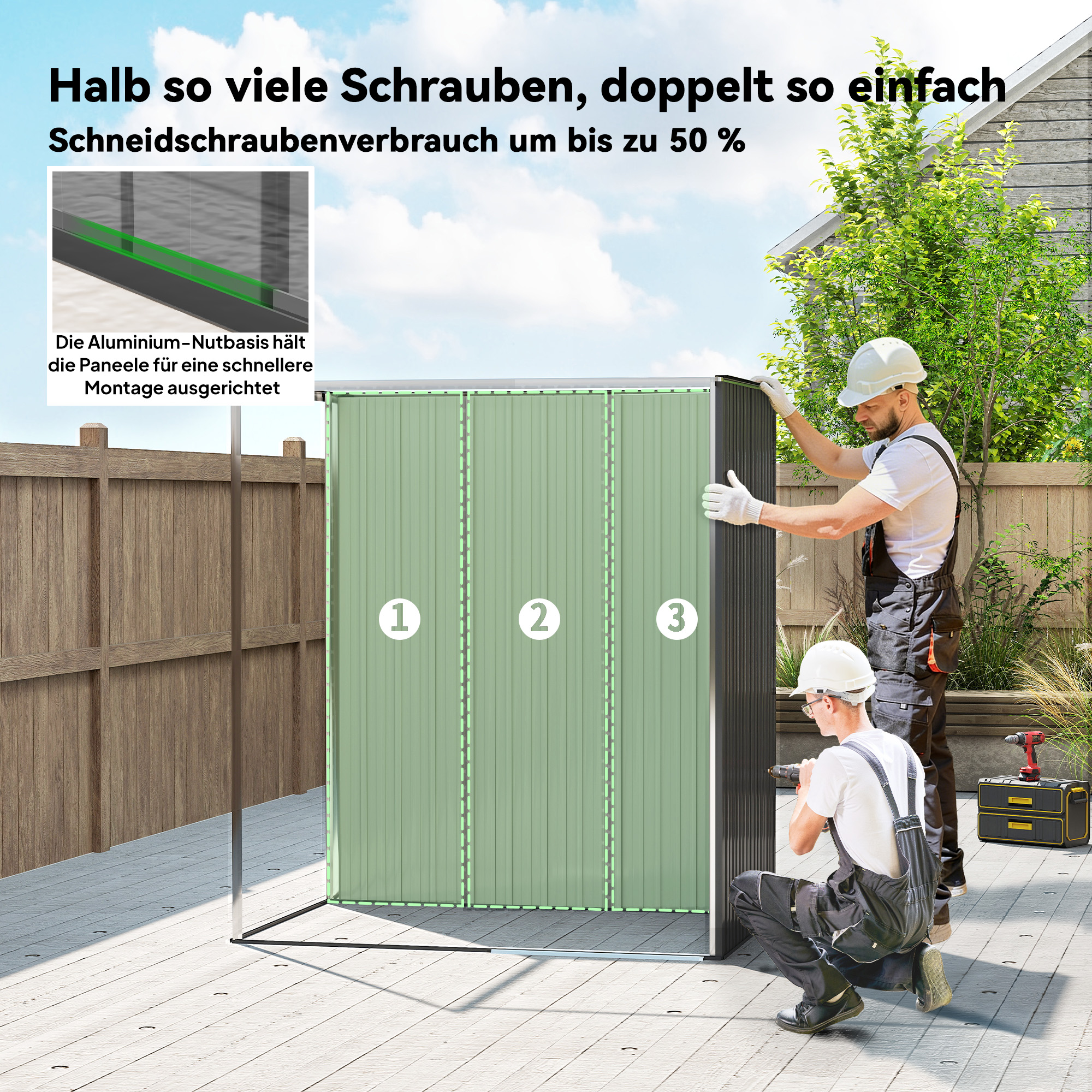 Metallist aiakuur 1,37 m², tumehall, lükandukse ja ventilatsiooniavadega