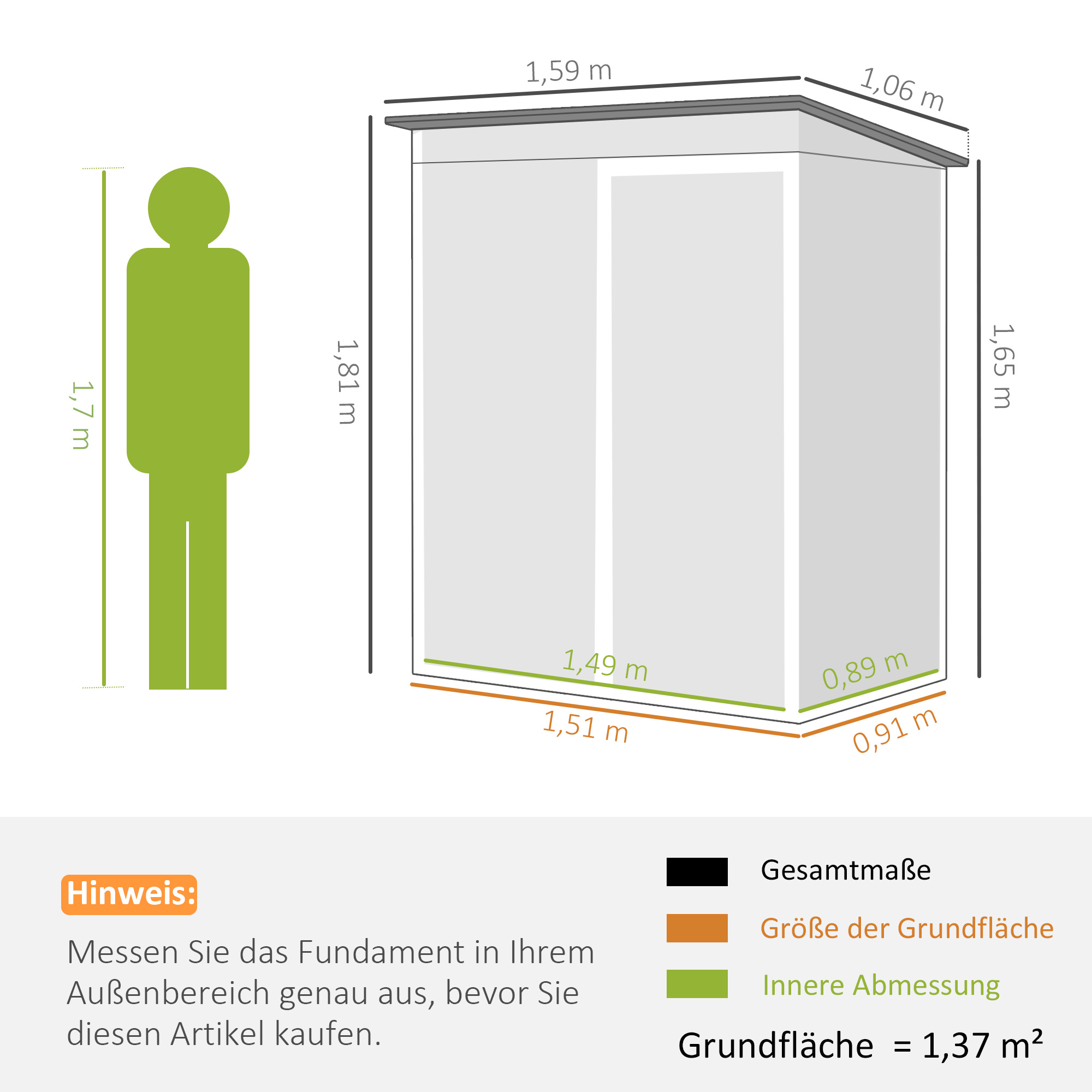 Metallist aiakuur 1,37 m², tumehall, lükandukse ja ventilatsiooniavadega