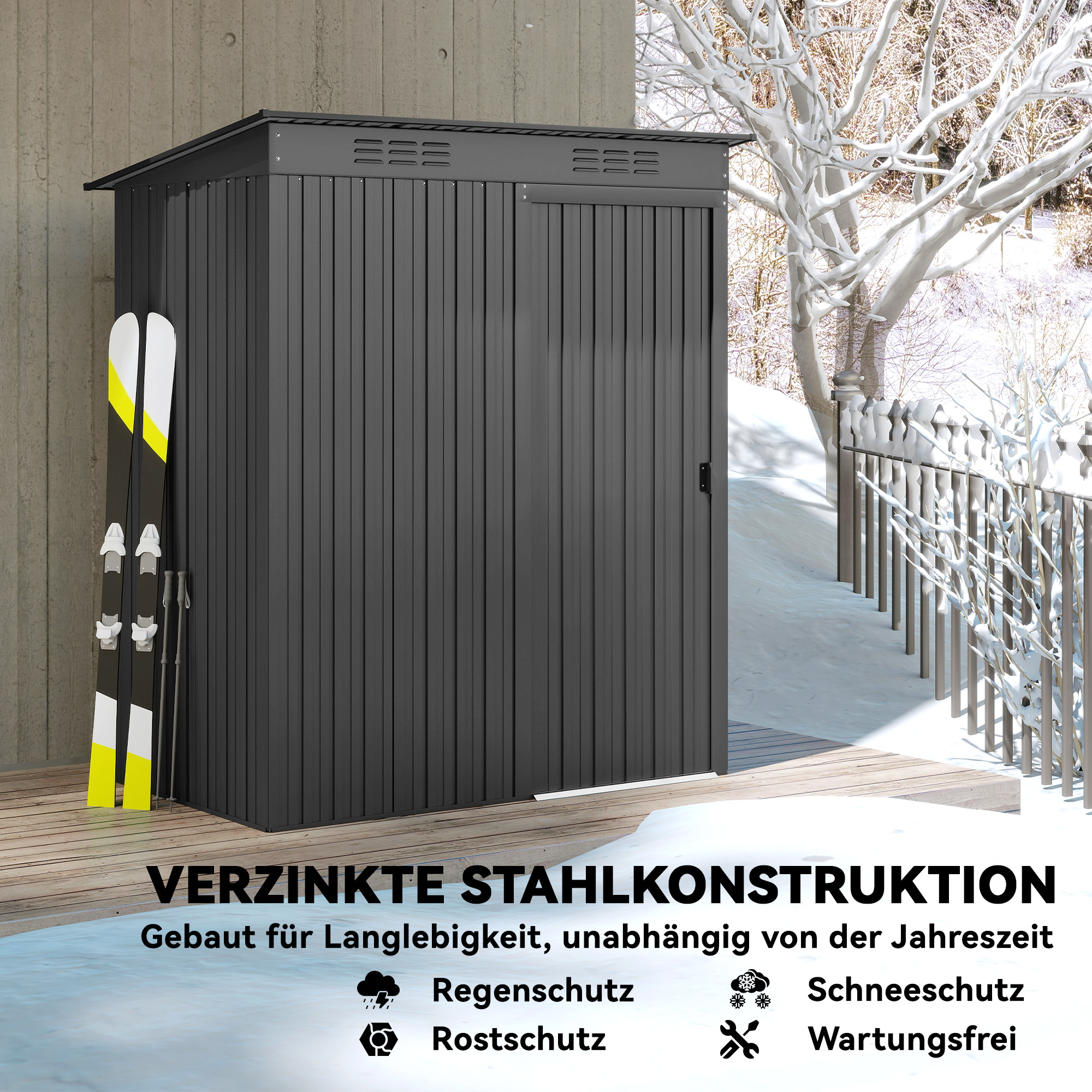 Metallist aiakuur 1,37 m², tumehall, lükandukse ja ventilatsiooniavadega