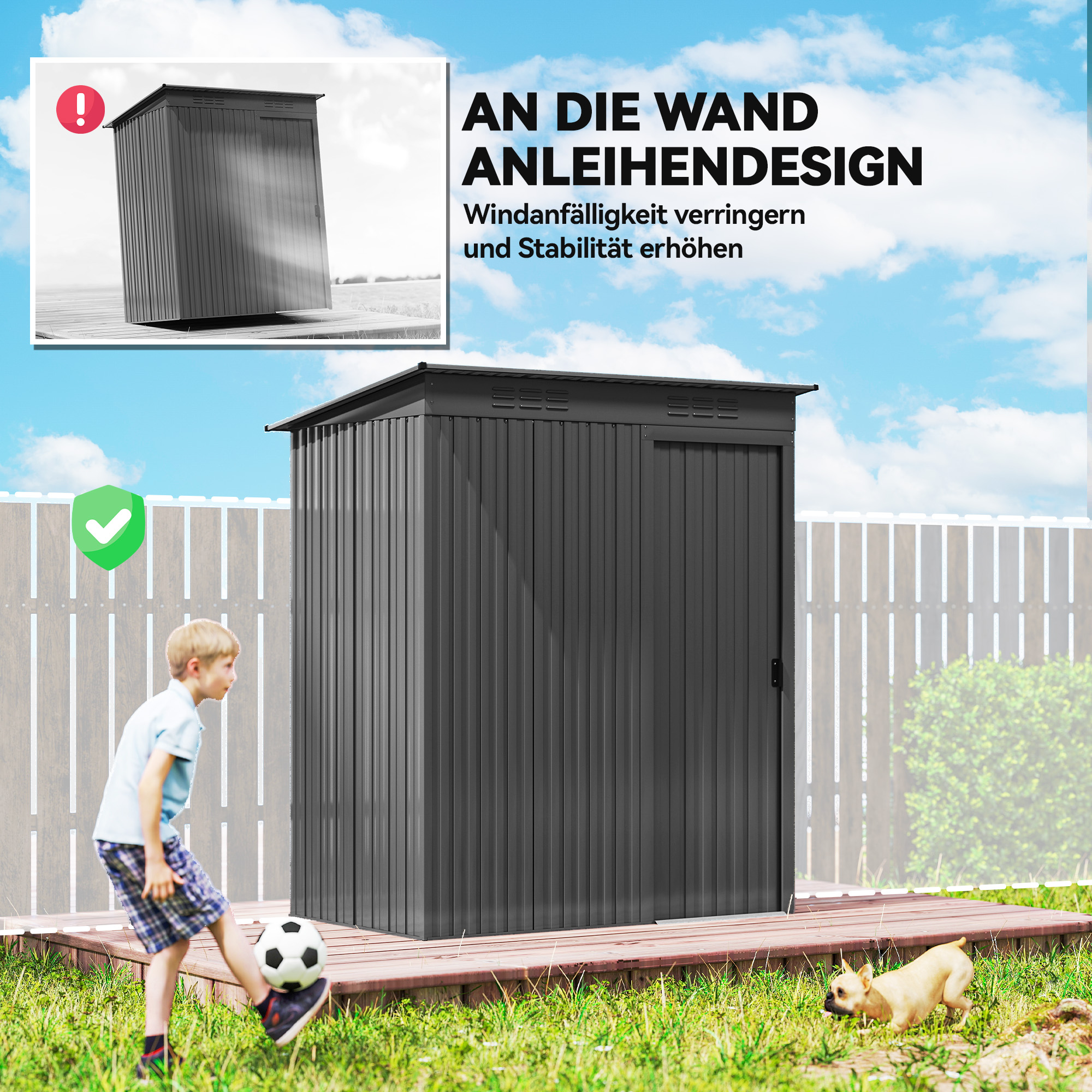 Metallist aiakuur 1,37 m², tumehall, lükandukse ja ventilatsiooniavadega