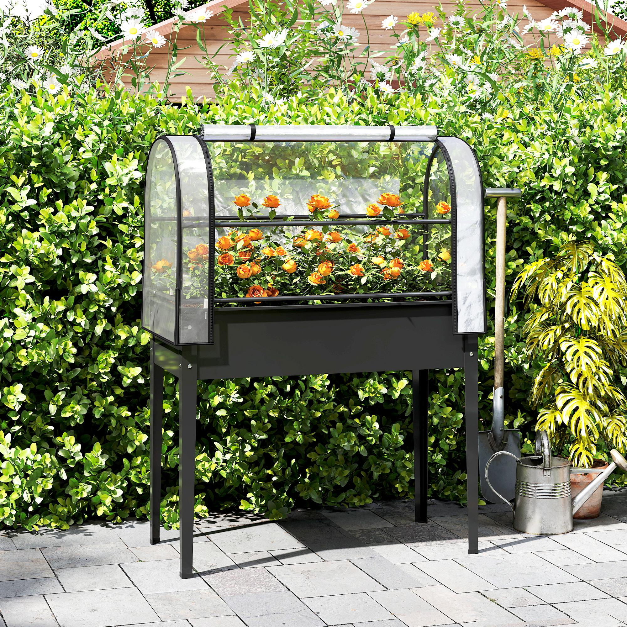 Kõrgendatud peenar kasvuhoonekattega, must, 100 x 49 x 136 cm, kandevõime kuni 80 kg