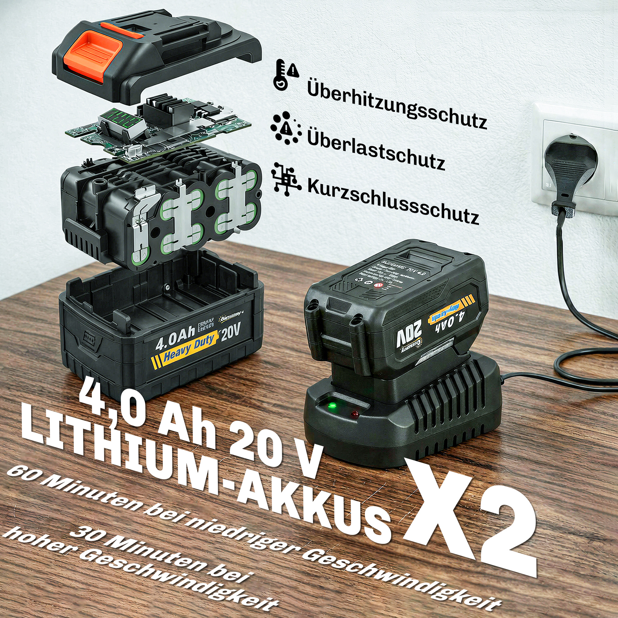 Akuga lehepuhur 20 V, 2 x 4,0 Ah akud, laadija, Turbo-Boost, 162,7 km/h