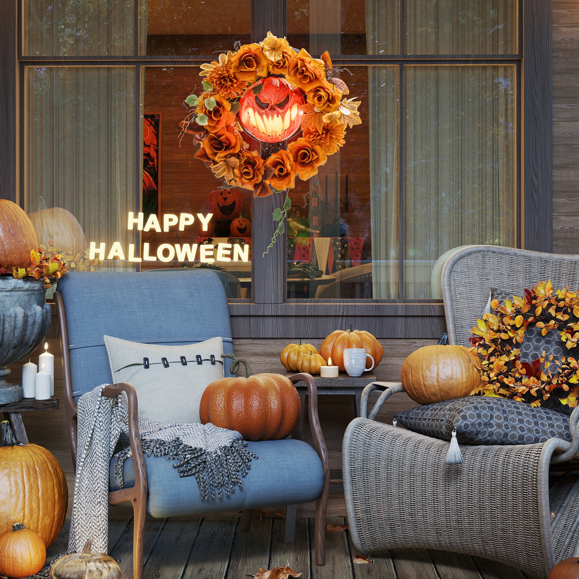 Halloweeni pärg kõrvitsa kujundusega, oranž, 44 x 9 x 44 cm, plast