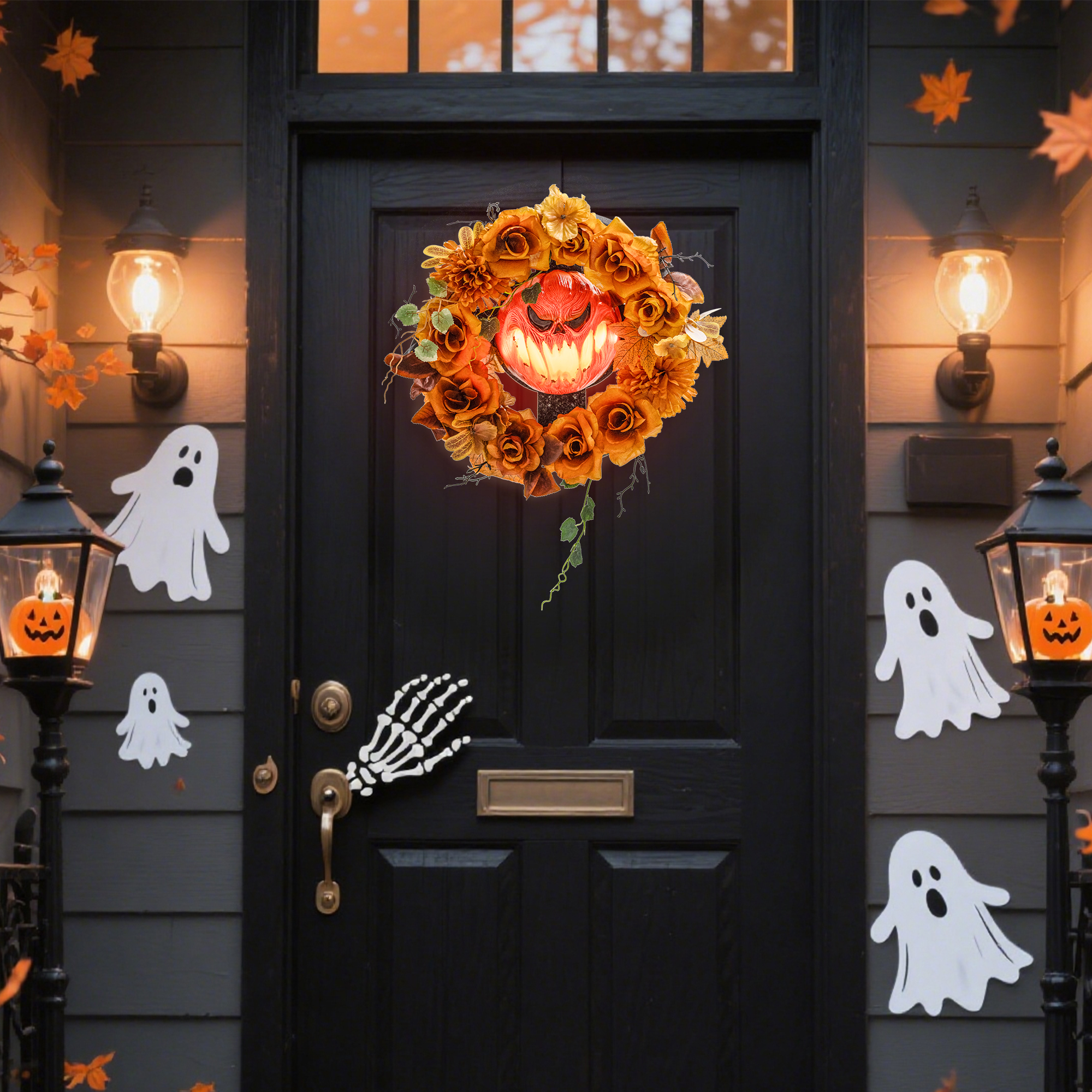 Halloweeni pärg kõrvitsa kujundusega, oranž, 44 x 9 x 44 cm, plast