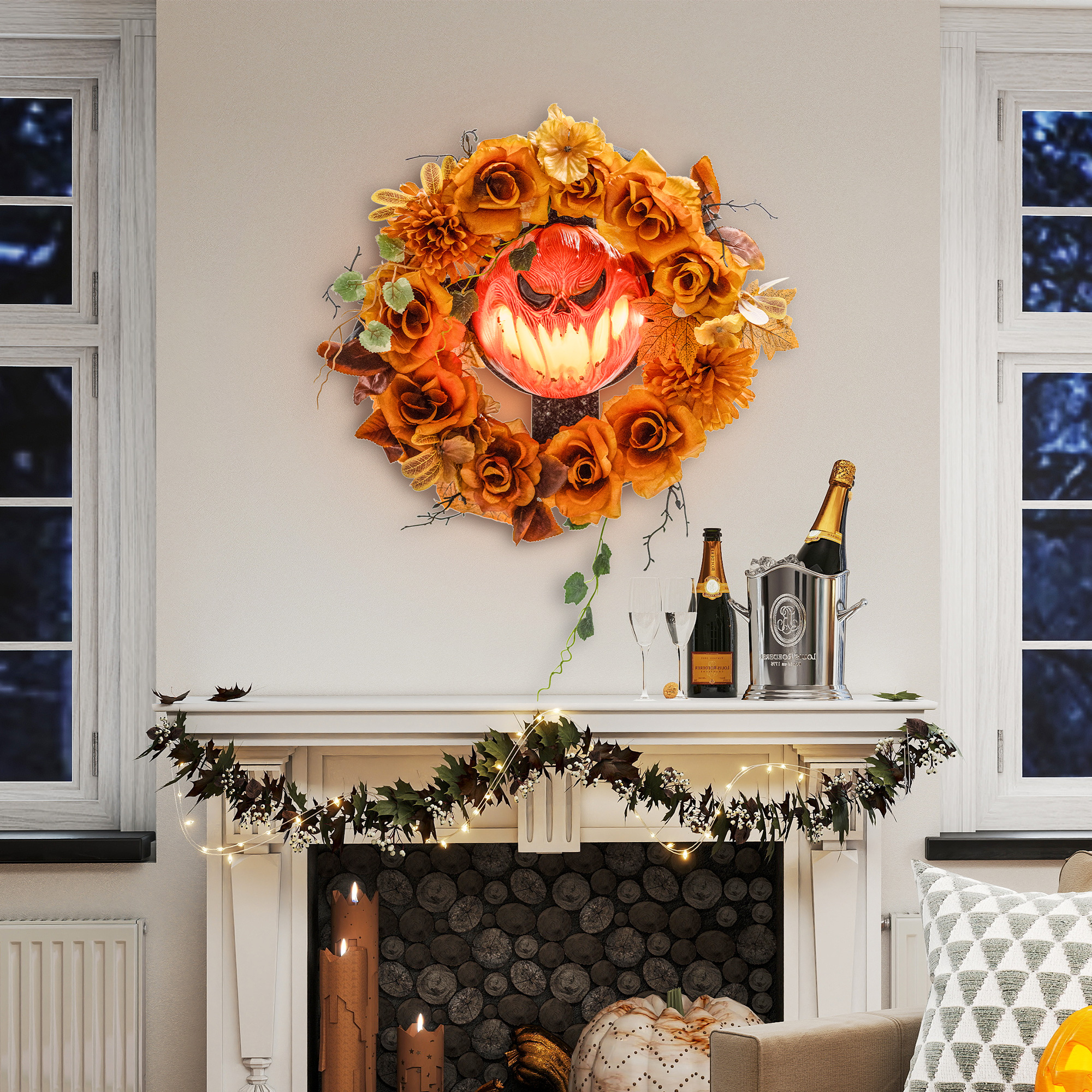 Halloweeni pärg kõrvitsa kujundusega, oranž, 44 x 9 x 44 cm, plast