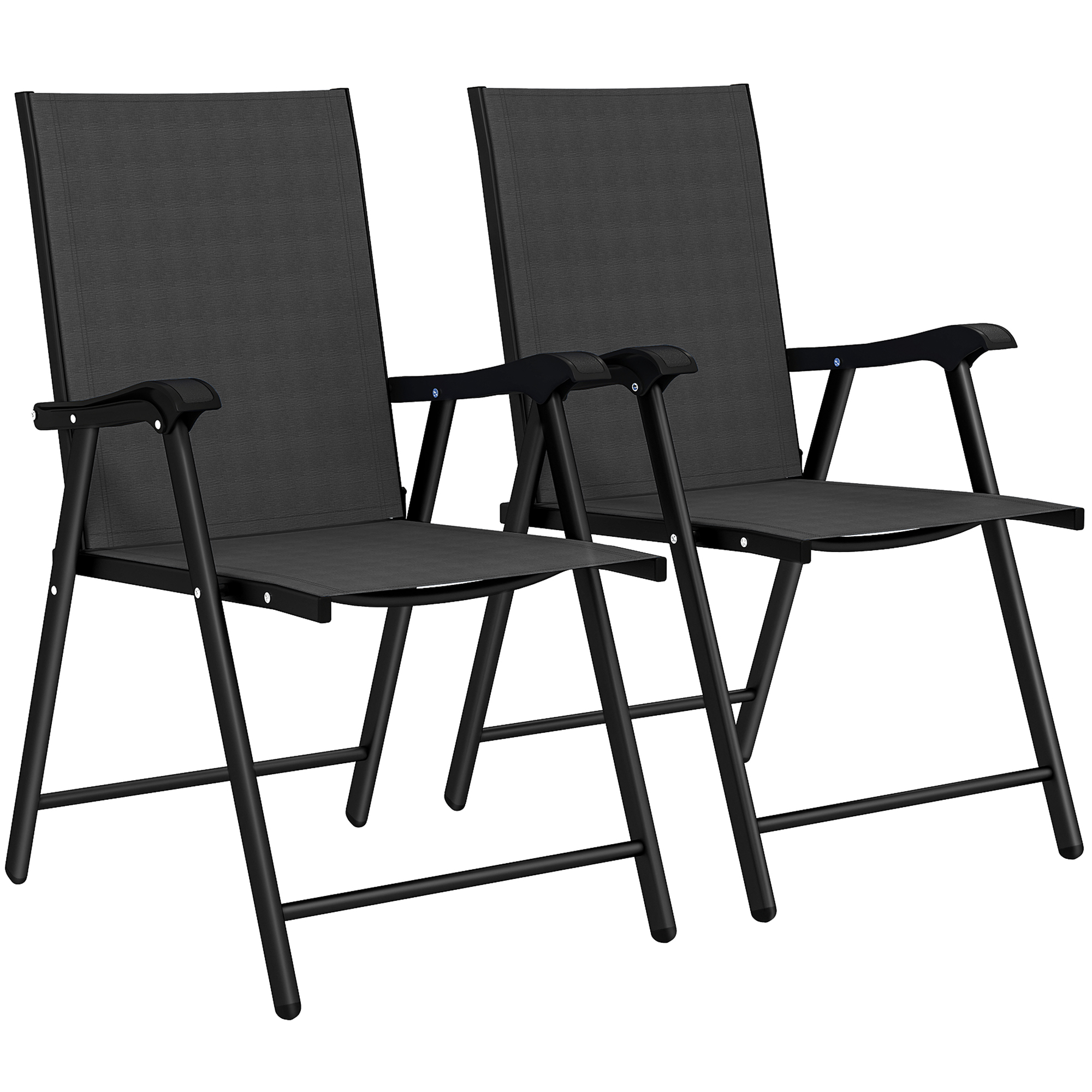 2-osaline kokkupandav aiatoolide komplekt kõrge seljatoe ja käetugedega, terasest, must, 58 x 62 x 97 cm