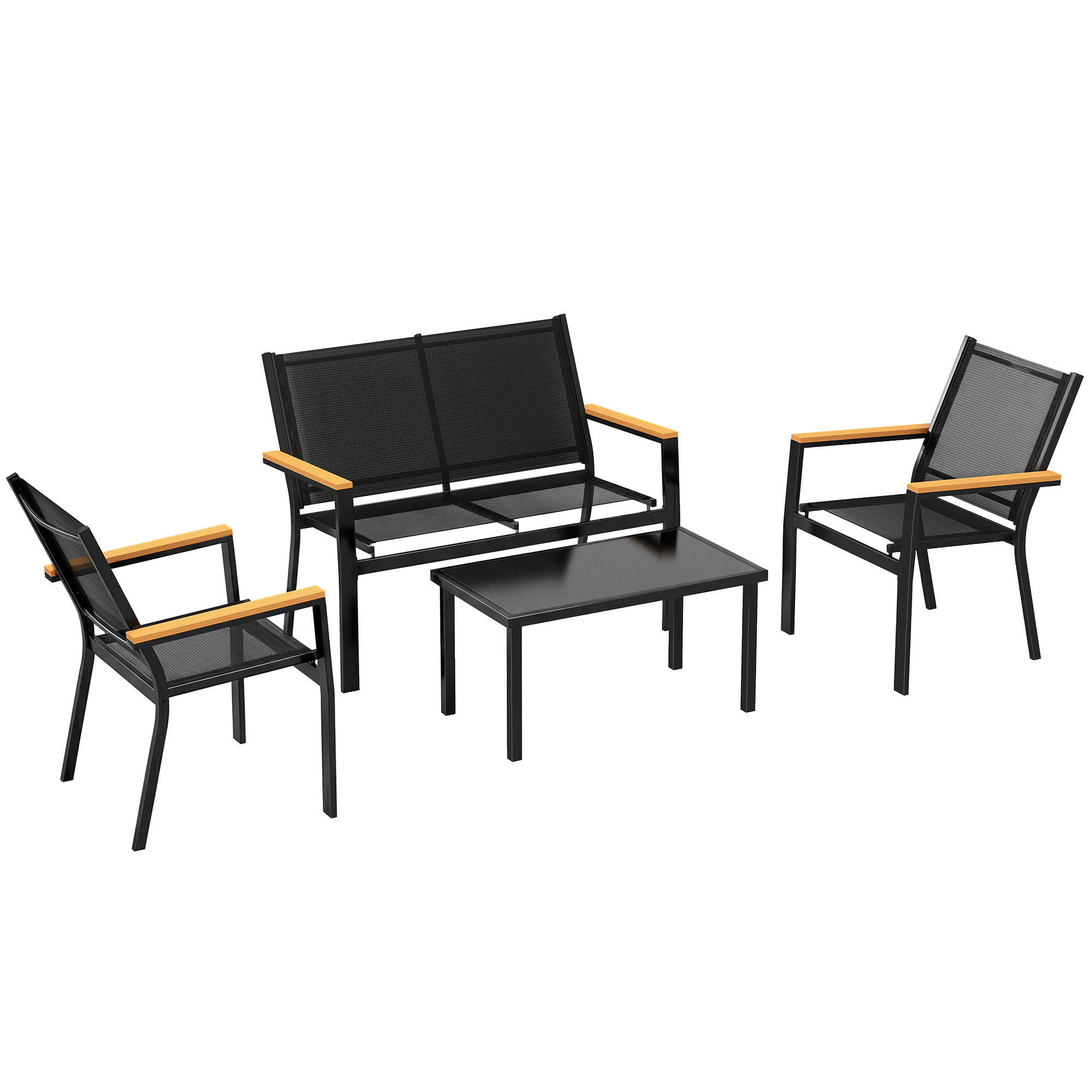 Aiamööbli komplekt 4 inimesele, metall, must, 110 x 63,5 x 84 cm
