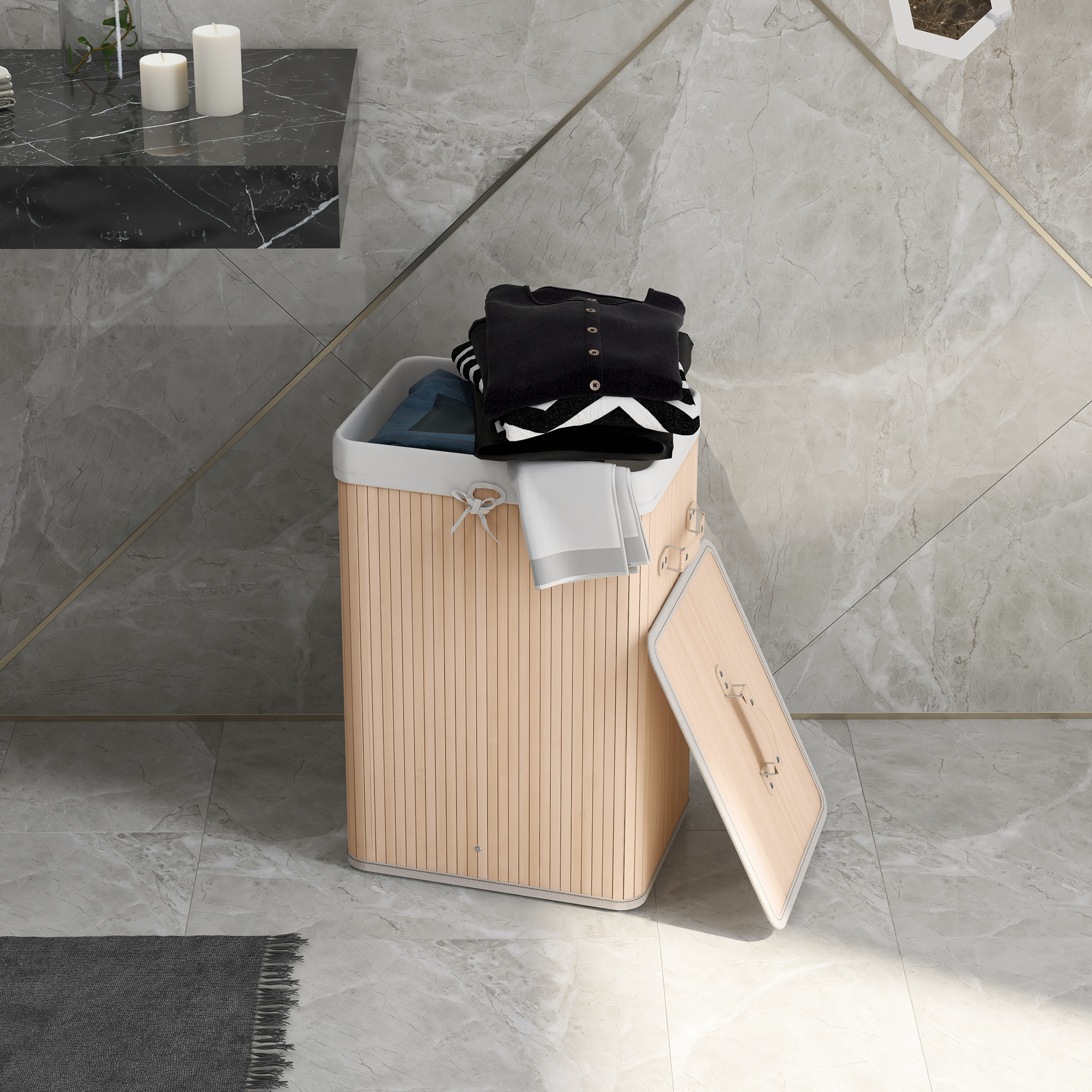 Pesukorv kaanega, bambus, naturaalne, 72 l, 40 x 30 x 60 cm