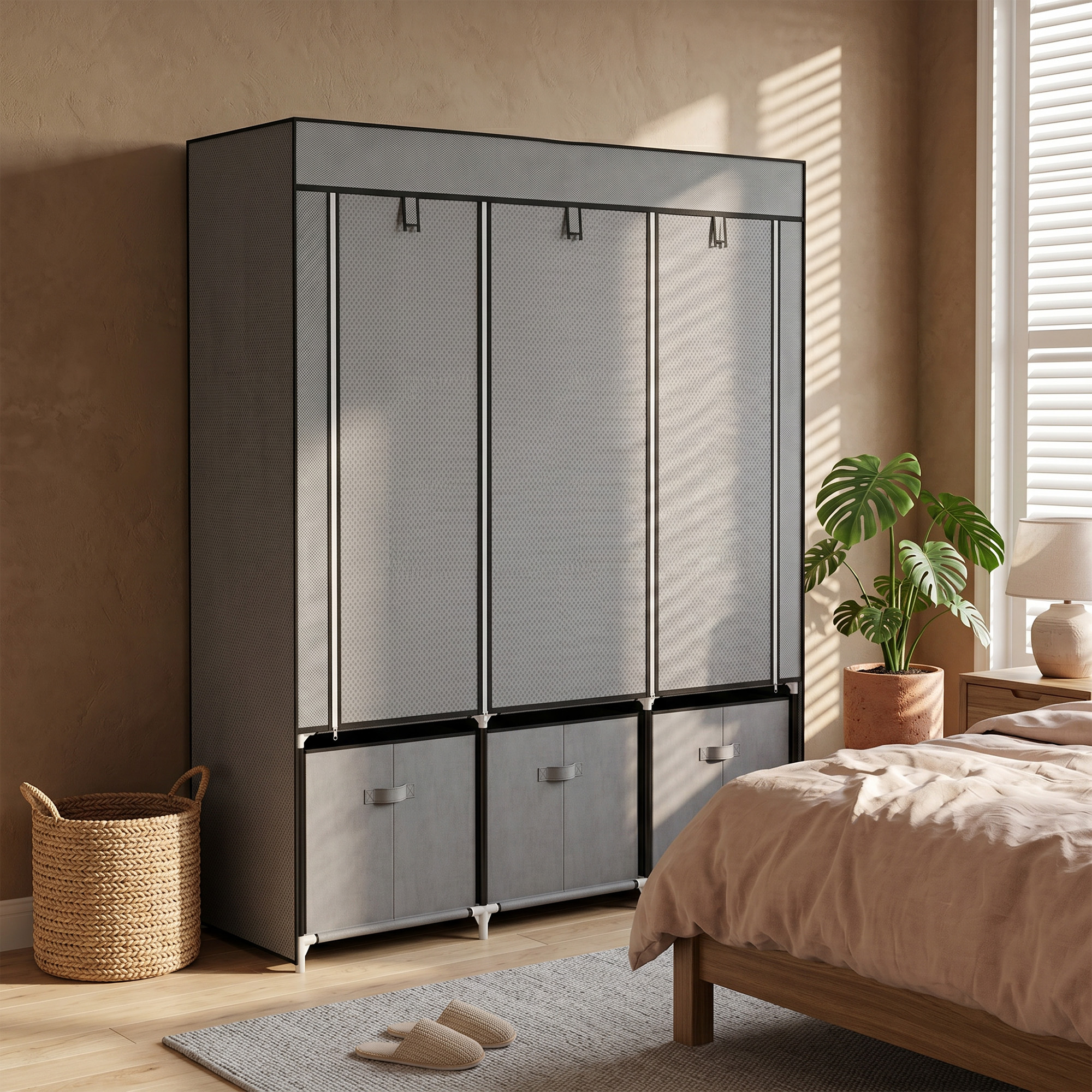 Riidest riidekapp, tumehall, 125 x 43 x 162,5 cm, 3 sahtliga