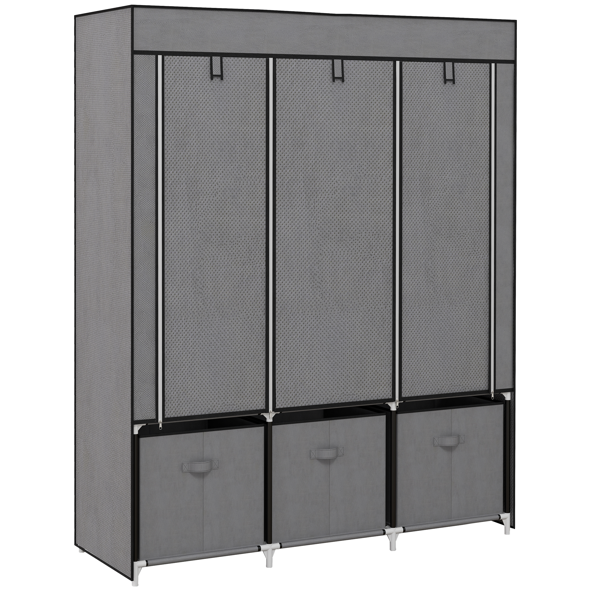 Riidest riidekapp, tumehall, 125 x 43 x 162,5 cm, 3 sahtliga
