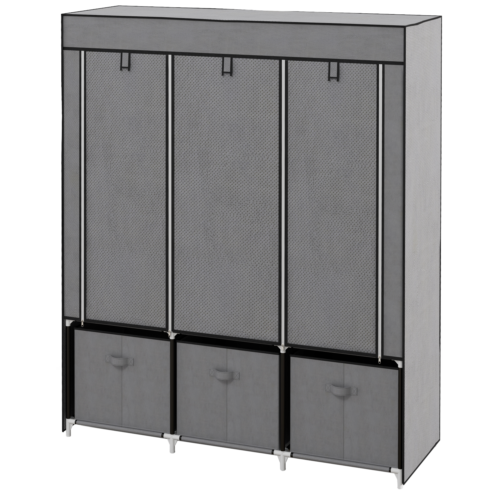 Riidest riidekapp, tumehall, 125 x 43 x 162,5 cm, 3 sahtliga