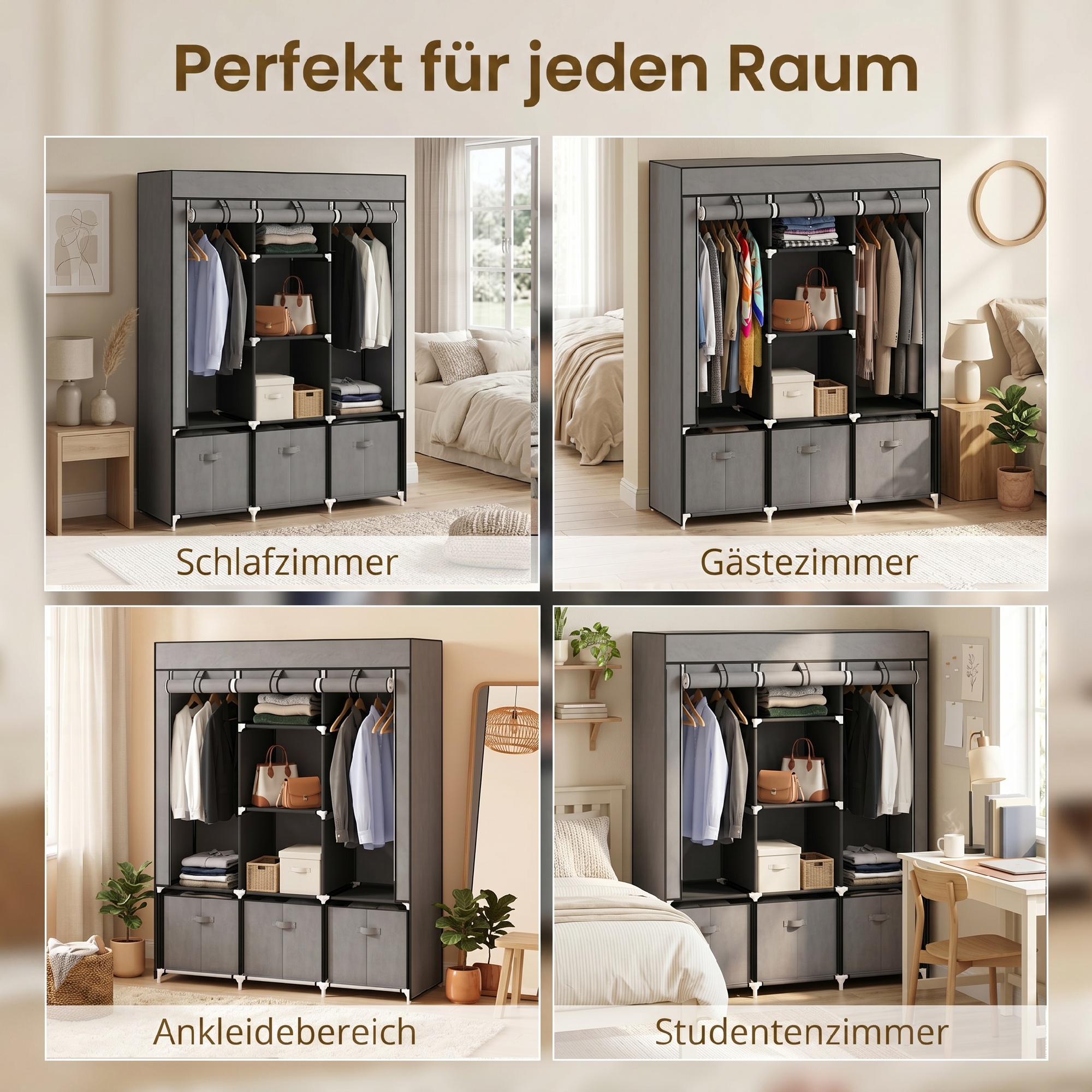 Riidest riidekapp, tumehall, 125 x 43 x 162,5 cm, 3 sahtliga
