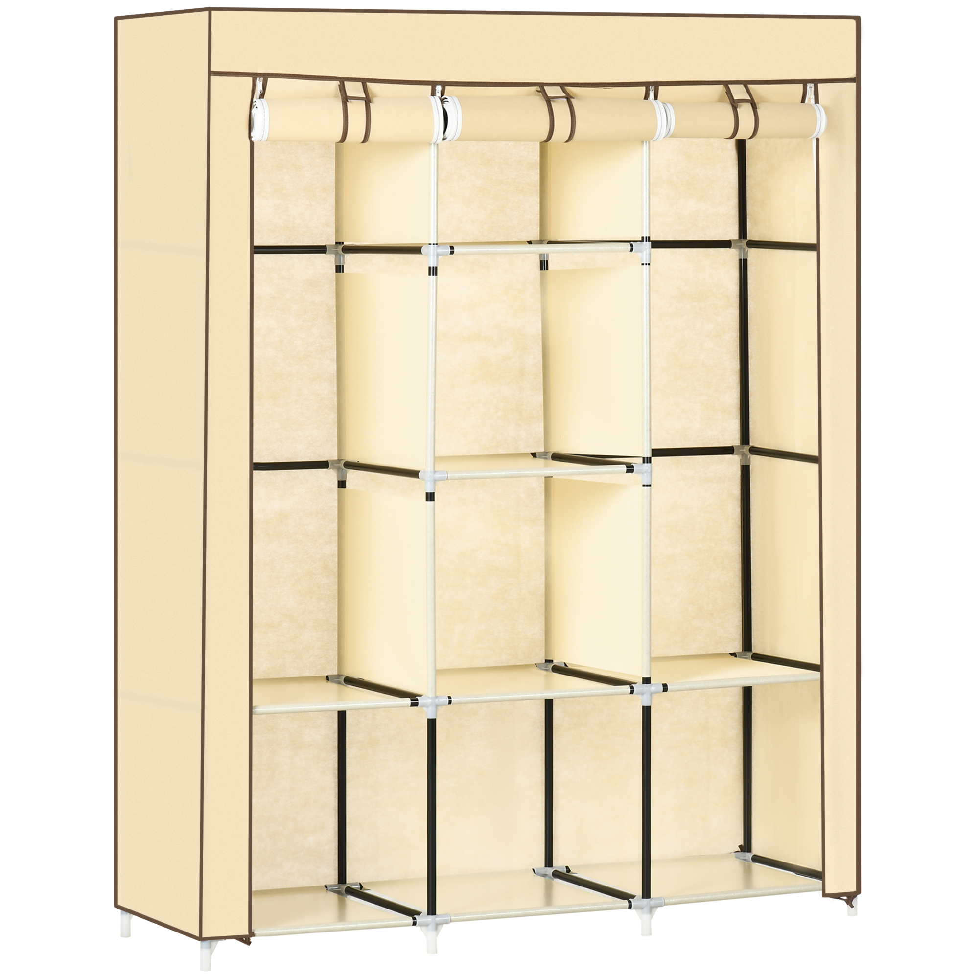 Riidest kapp, beež, 125 x 43 x 162,5 cm, 8 riiulit, 2 riidevarrast