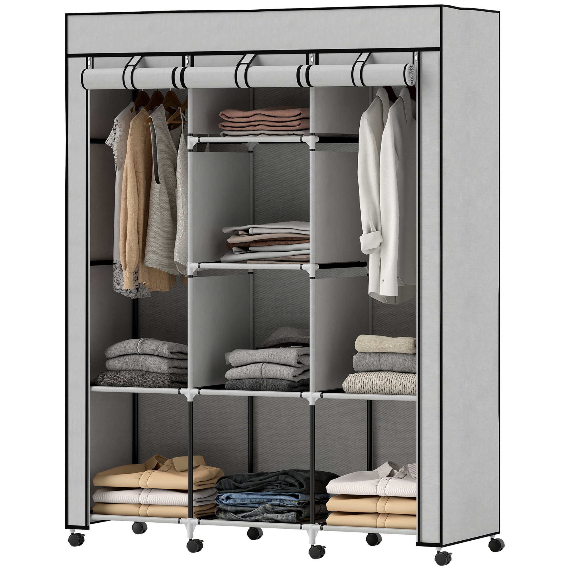 Kangast kapp, helehall, 8 riiulit, 2 riidevarrast, 125 x 43 x 162,5 cm
