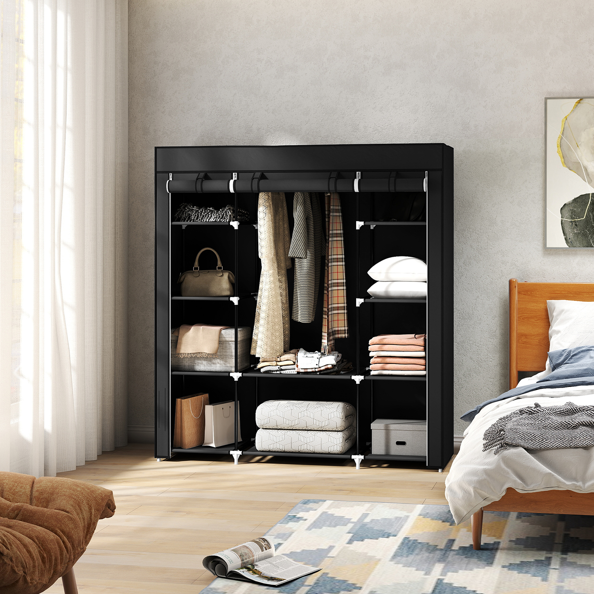 Riidest kapp, must, 150 x 43 x 162,5 cm