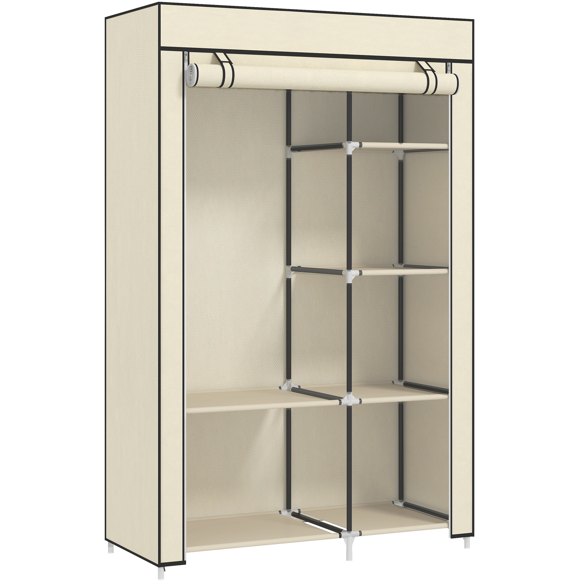 Riidest riidekapp, kreemvalge, 6 riiulit, 1 riidevarras, 103 x 43 x 162,5 cm
