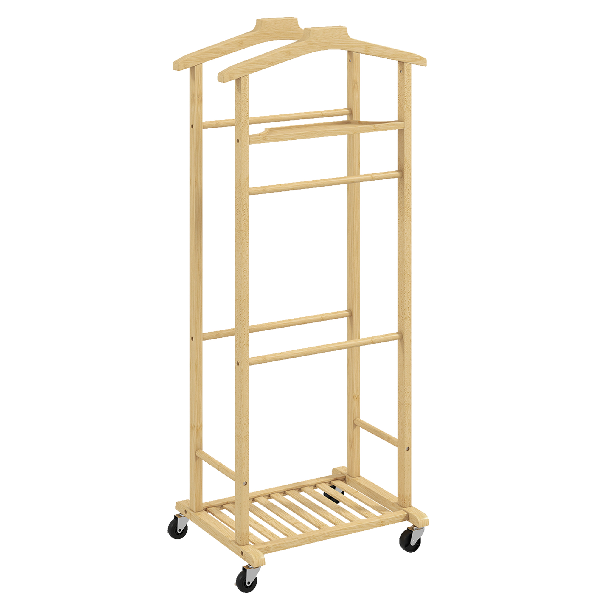 Ratastel riidestang, bambus, naturaalne puidutoon, 47 x 33,7 x 105,5 cm