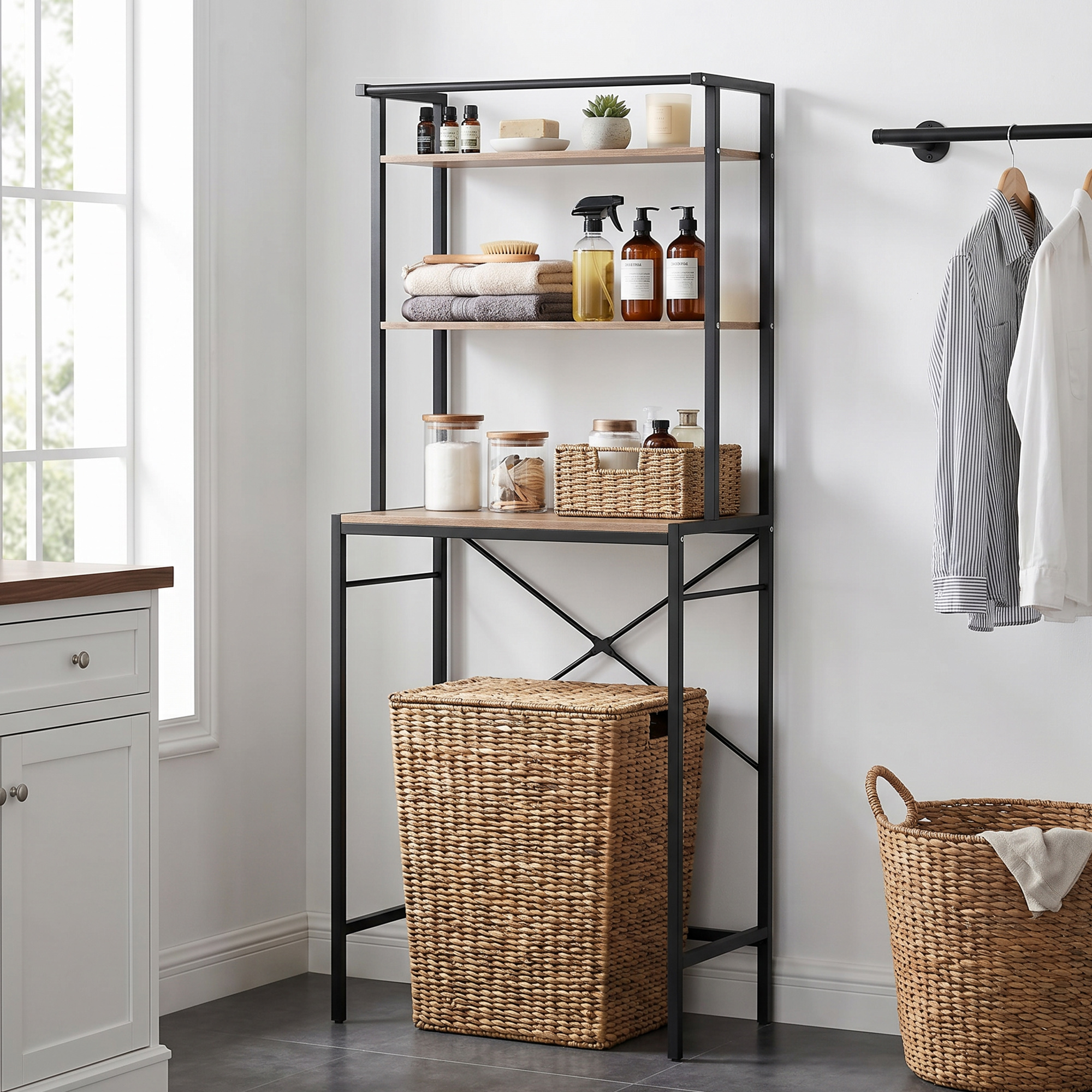 Pesumasina riiul, 3 tasandiga, pruun, must, 67 x 40 x 161,8 cm