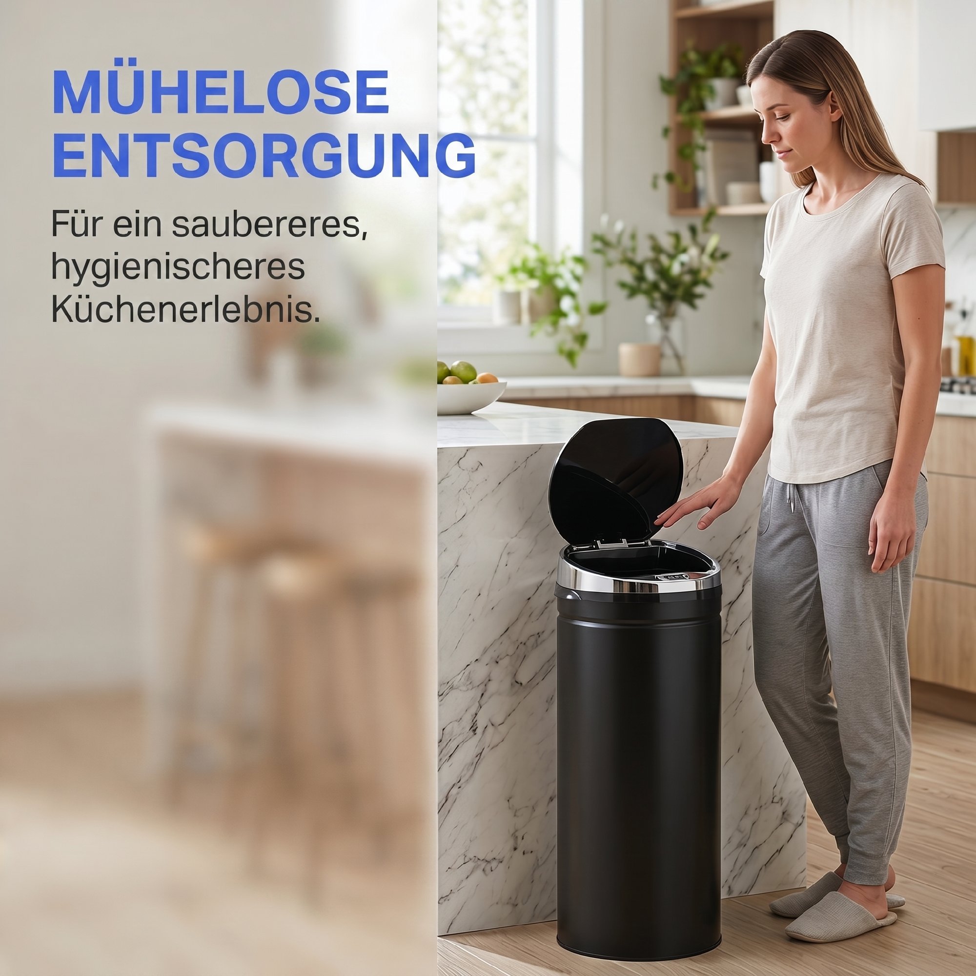 50 l sensoriga prügikast, automaatne, roostevaba teras, must/hõbedane, 30,5 x 30,5 x 81,5 cm