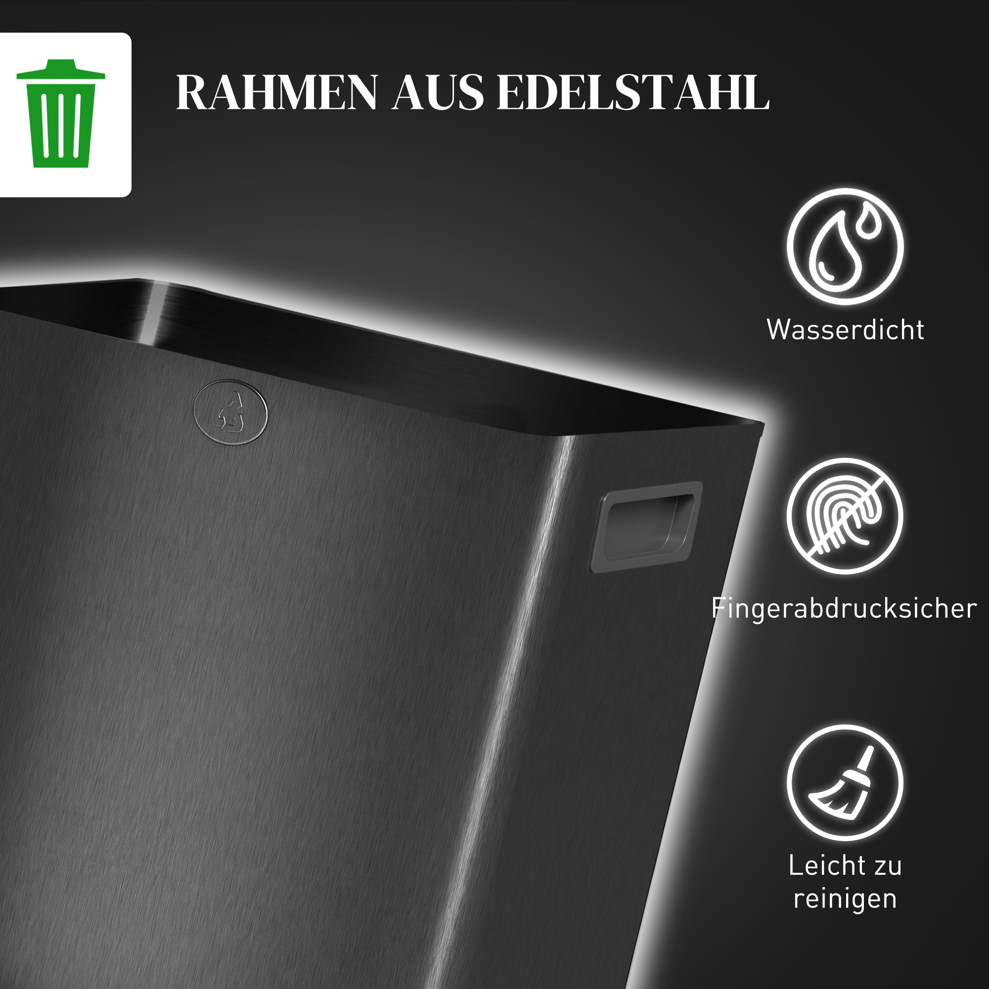 2 x 15 l kahekambriline pedaaliga prügikast, must, roostevaba teras, plastik