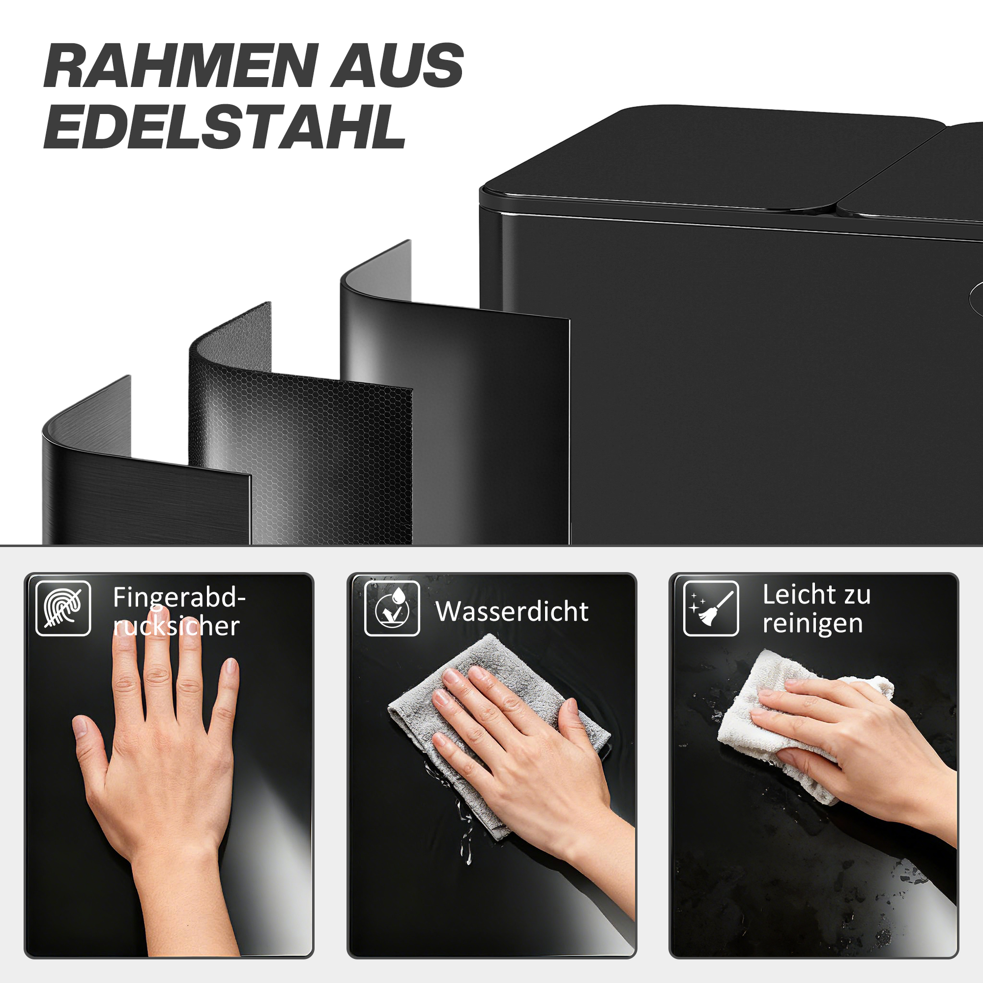 Kolmekambriline prügikast pedaaliga, 3 x 20 l, must, roostevaba teras / plastик