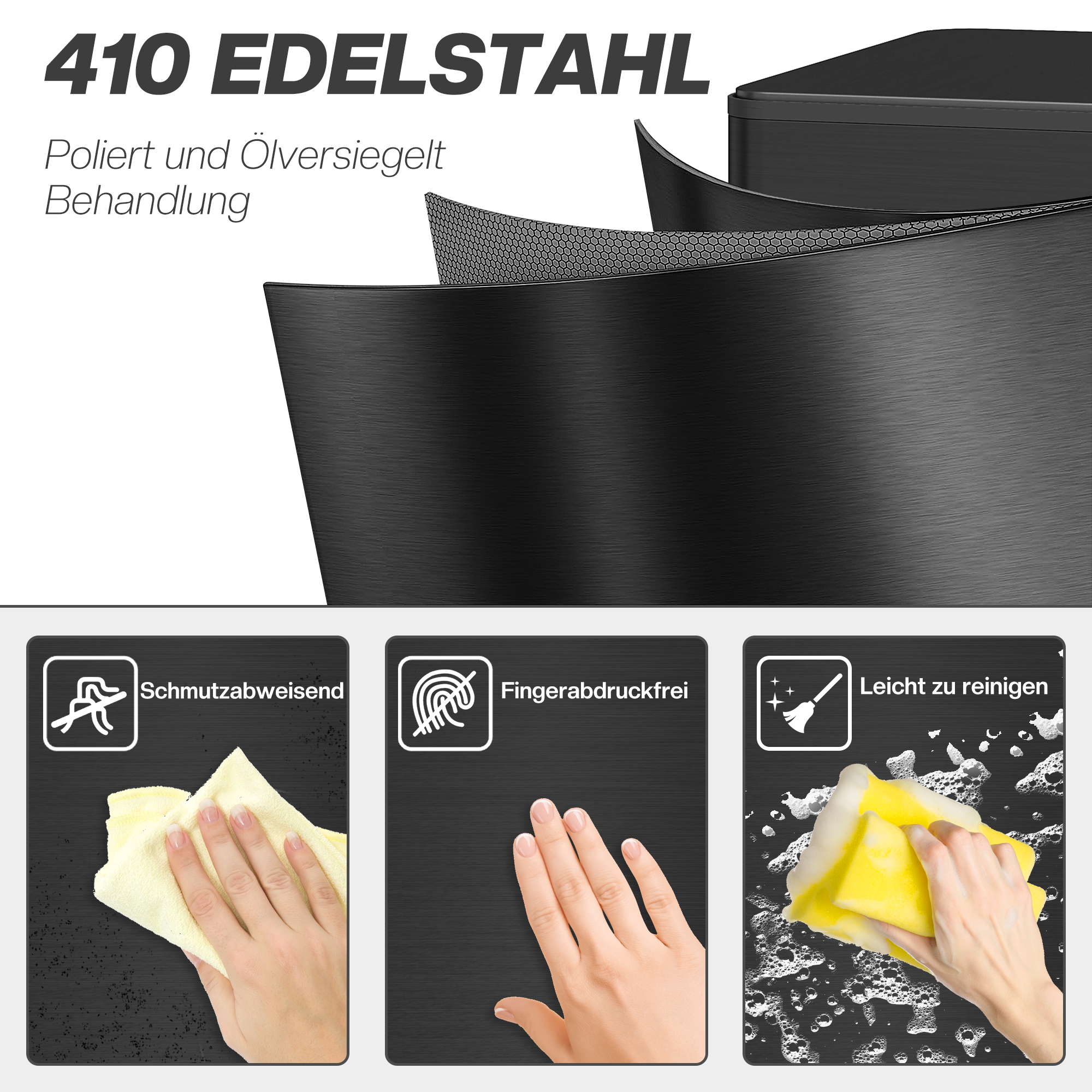 Prügikast 20 l, pehmelt sulguv kaas, deodorandi lahter, sõrmejäljekindel, roostevaba teras, must