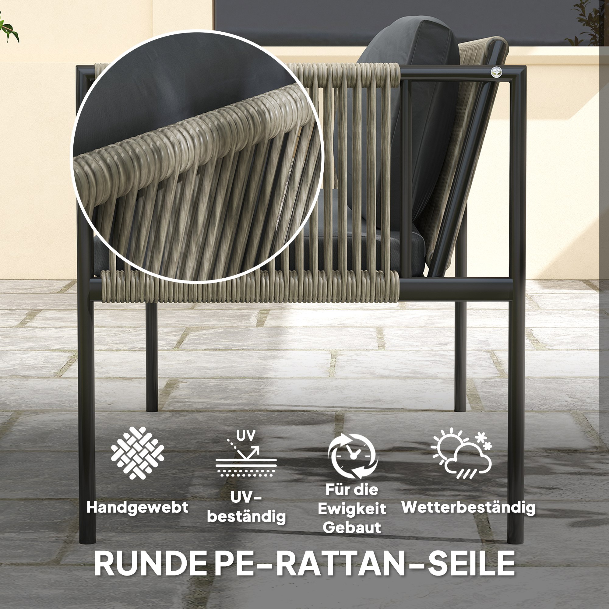 4-osaline aiamööbli komplekt, hall, klaasplaadiga