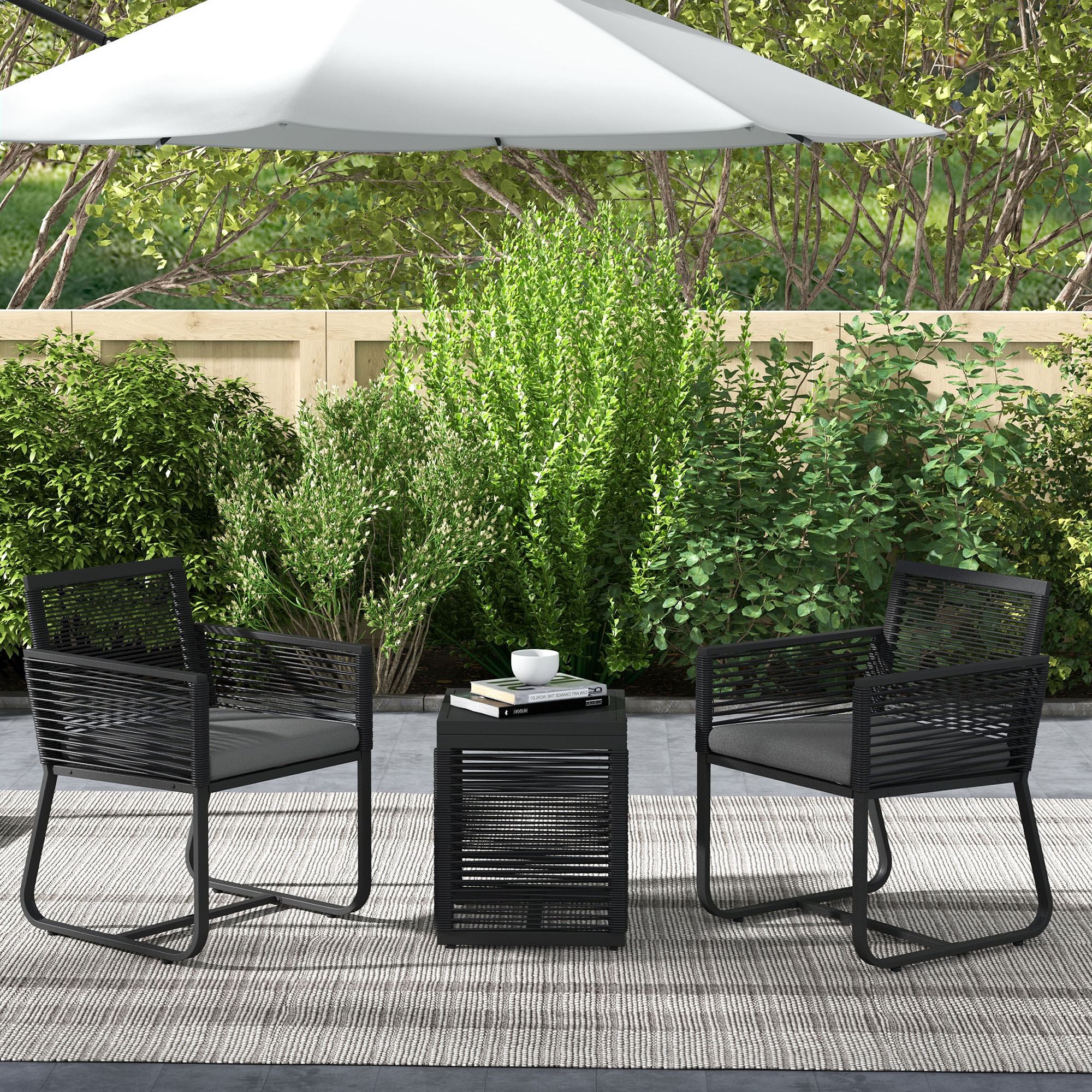 3-osaline bistrookomplekt rõdule ja terrassile, must + hall, 53 x 57 x 77 cm