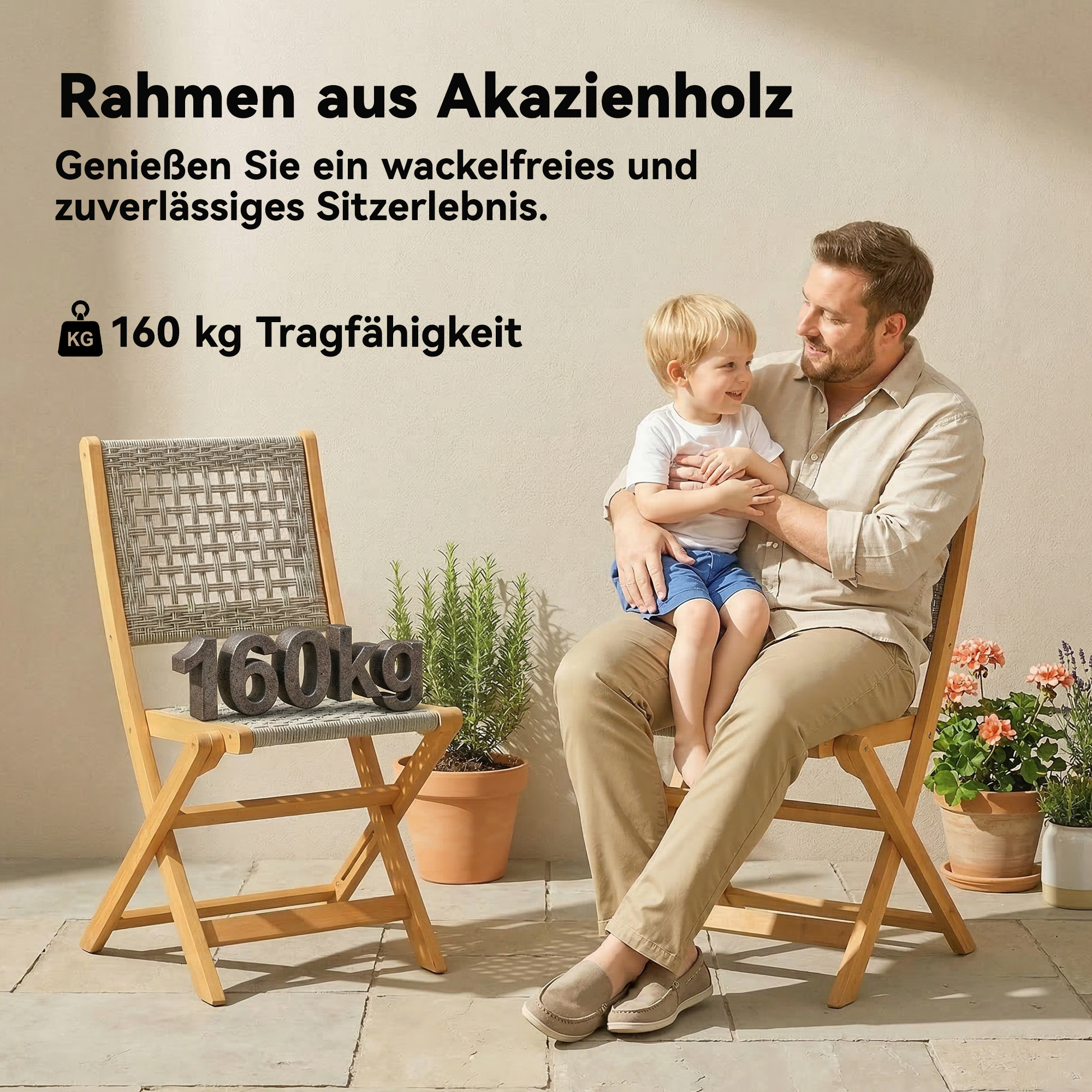 2-osaline kokkupandavate aiamasetitoolide komplekt, hall / naturaalne puit, akaatsiapuit, PE-rotang