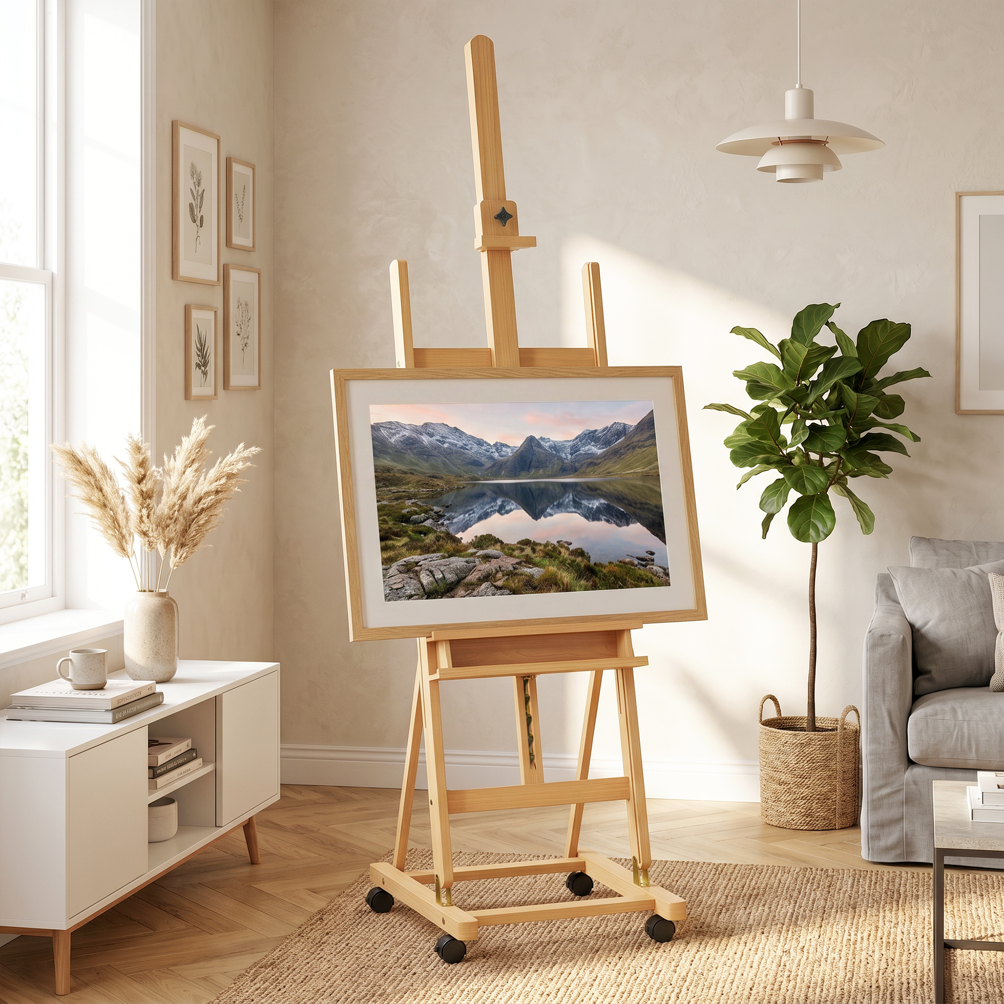 Reguleeritav kunstniku molbert 4 rattal, naturaalne puiduvärv, 178-238 cm