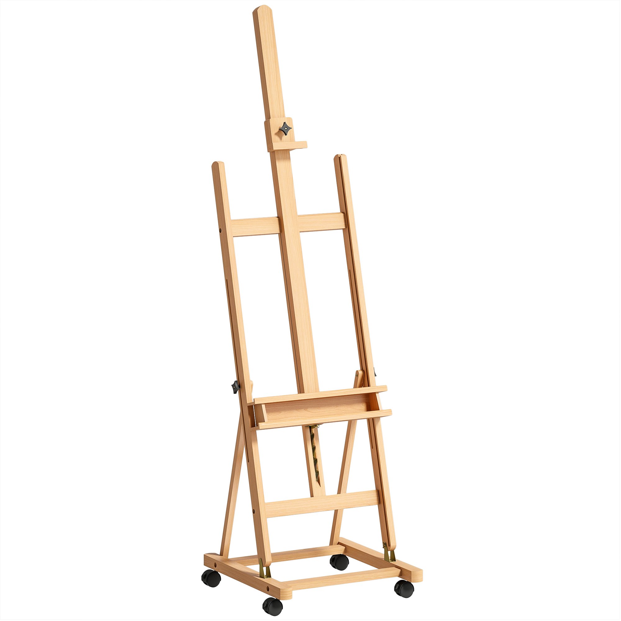Reguleeritav kunstniku molbert 4 rattal, naturaalne puiduvärv, 178-238 cm