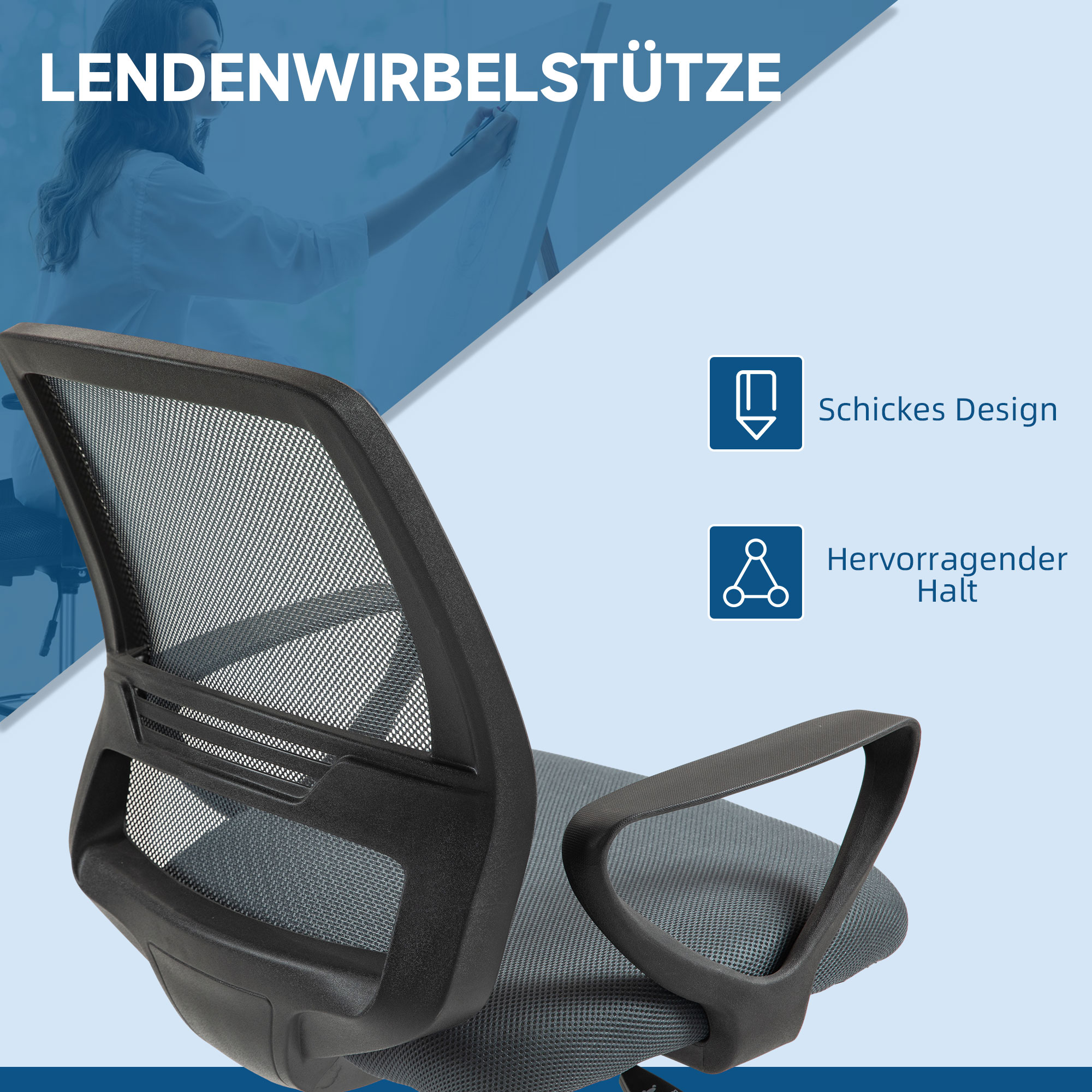 Ergonoomiline kontoritool käetugede ja reguleeritava jalaringiga, hall, 68 x 66 x 100–120 cm