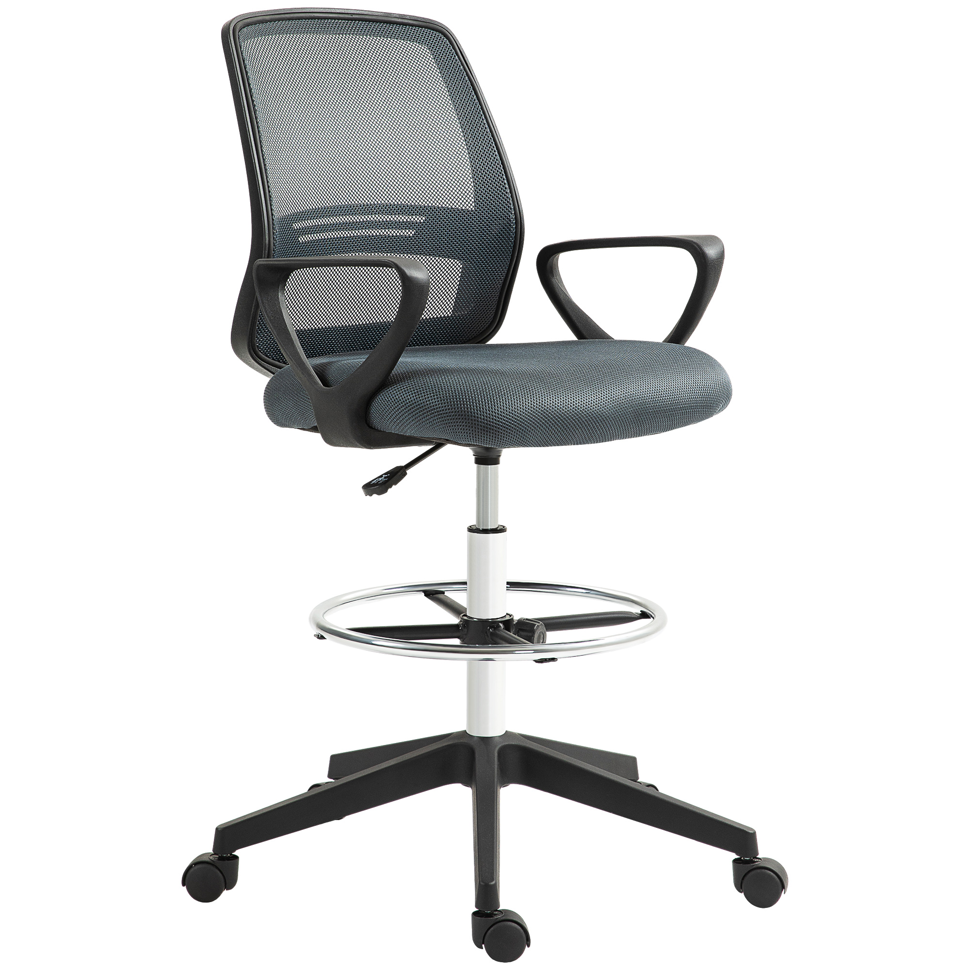 Ergonoomiline kontoritool käetugede ja reguleeritava jalaringiga, hall, 68 x 66 x 100–120 cm