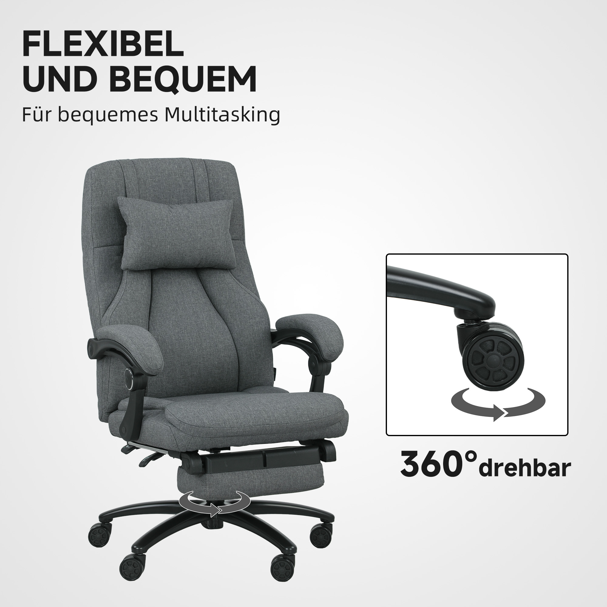 Massaaži bürootool, USB-liidesega, tumehall, 64 x 74 x 109-117 cm