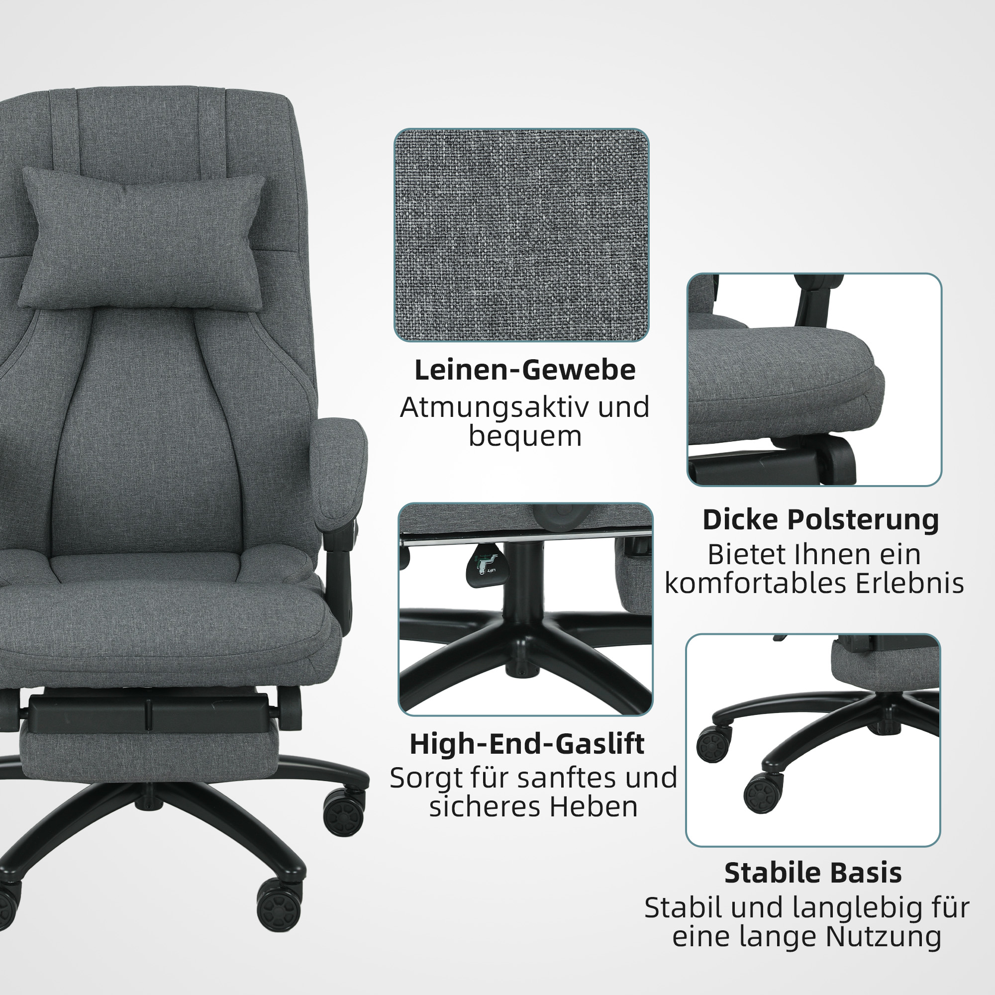 Massaaži bürootool, USB-liidesega, tumehall, 64 x 74 x 109-117 cm