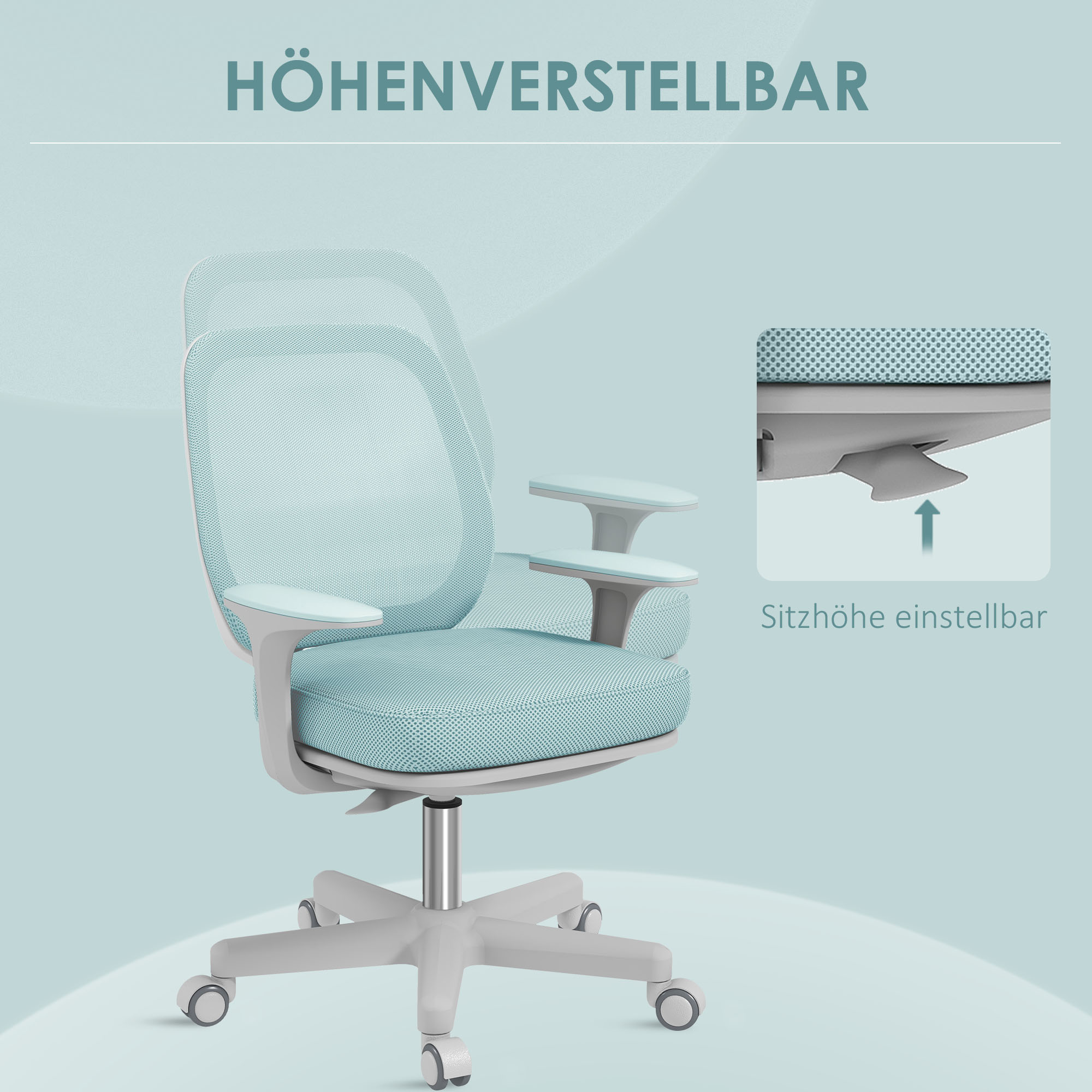 Kontoritool, ergonoomiline, pöördfunktsiooniga, reguleeritava kõrgusega, roheline, 55 x 48 x 82,5-94,5 cm