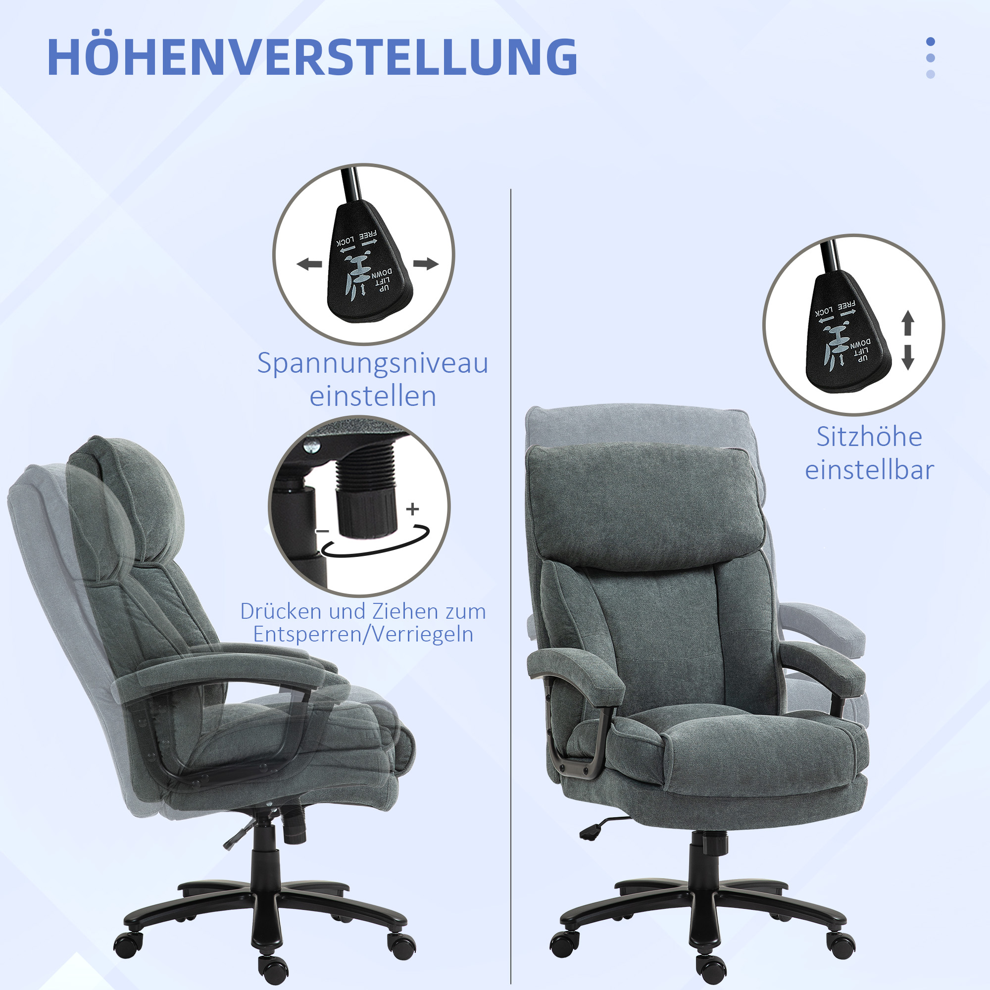 Suur kõrge bürootool, hall, kuni 200 kg