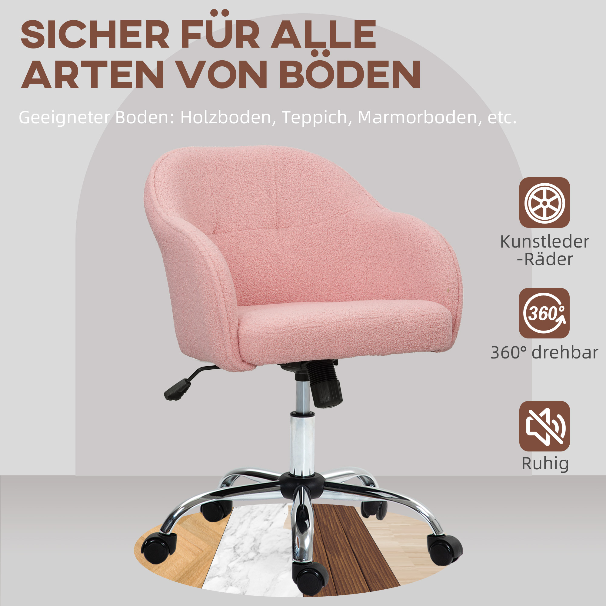 Home office’i tool kiikemehhanismiga, roosa, teddy sameti välimus, 56 x 61 x 86 cm